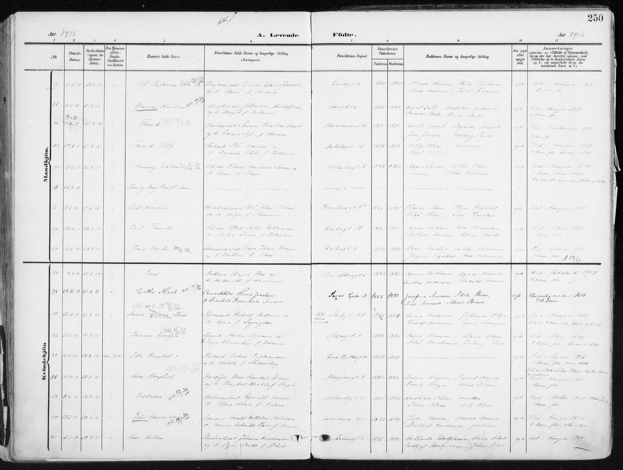 Kampen prestekontor Kirkebøker, SAO/A-10853/F/Fa/L0010: Parish register (official) no. I 10, 1905-1917, p. 250