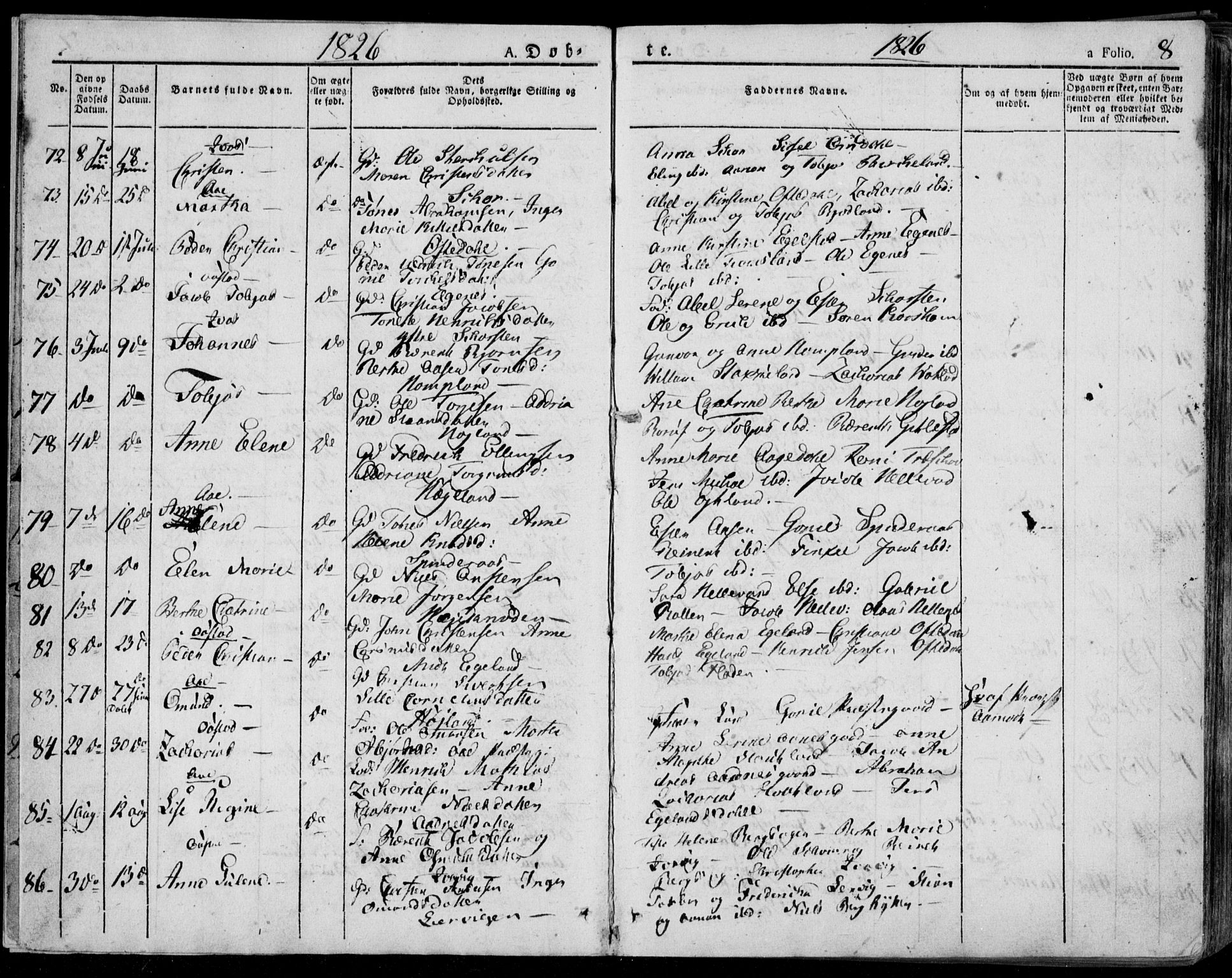 Lyngdal sokneprestkontor, SAK/1111-0029/F/Fa/Fac/L0007: Parish register (official) no. A 7, 1825-1838, p. 8