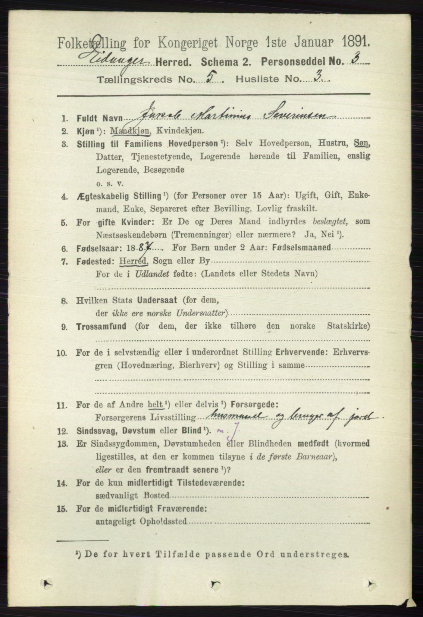 RA, 1891 census for 0813 Eidanger, 1891, p. 2279