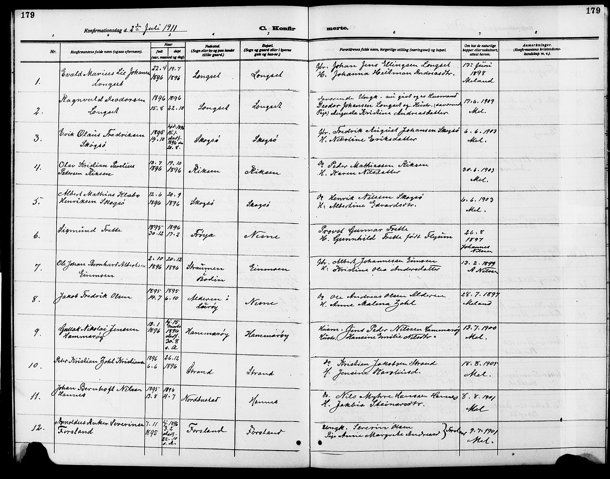 Ministerialprotokoller, klokkerbøker og fødselsregistre - Nordland, SAT/A-1459/838/L0560: Parish register (copy) no. 838C07, 1910-1928, p. 179