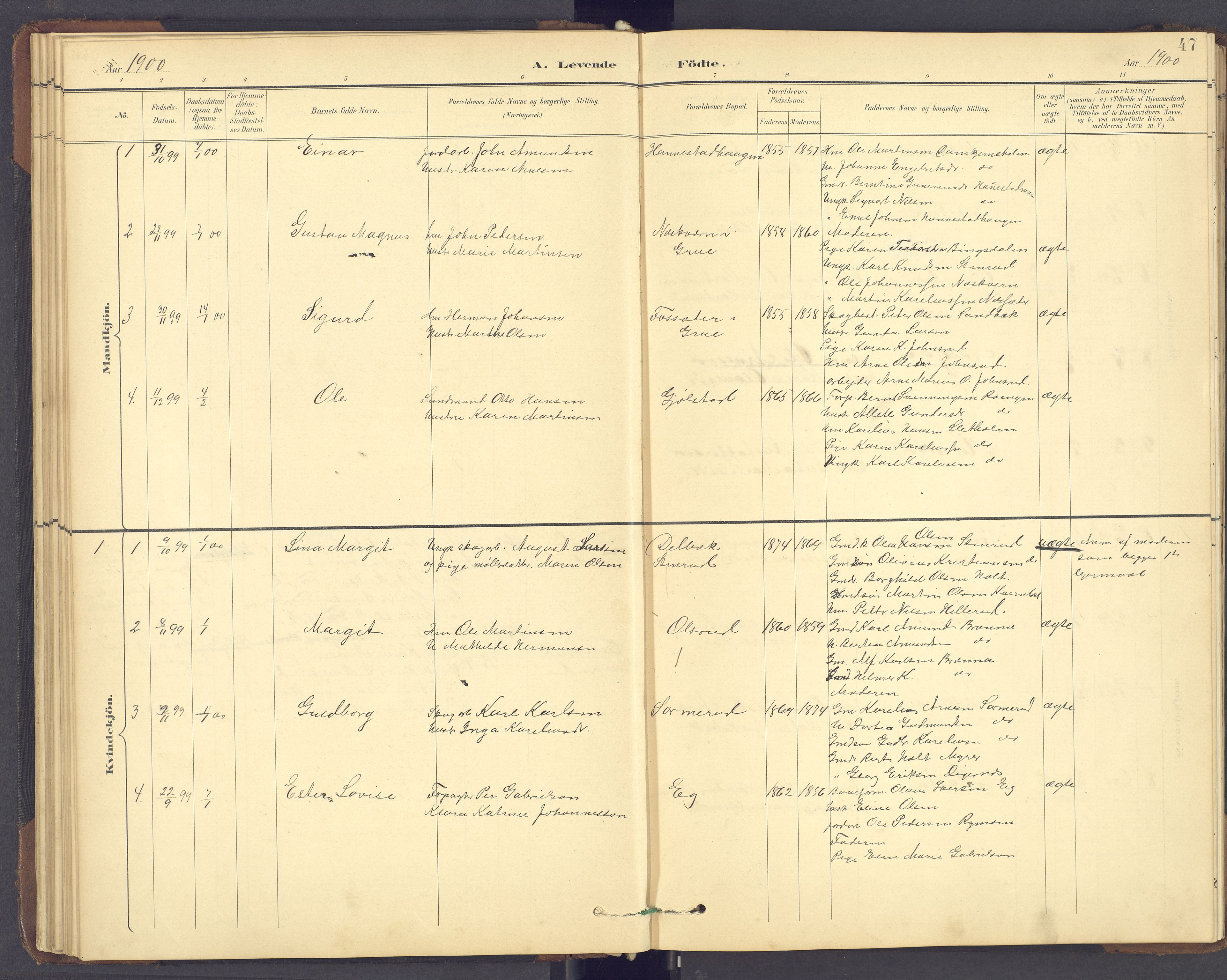 Brandval prestekontor, SAH/PREST-034/H/Ha/Hab/L0002: Parish register (copy) no. 2, 1895-1904, p. 47