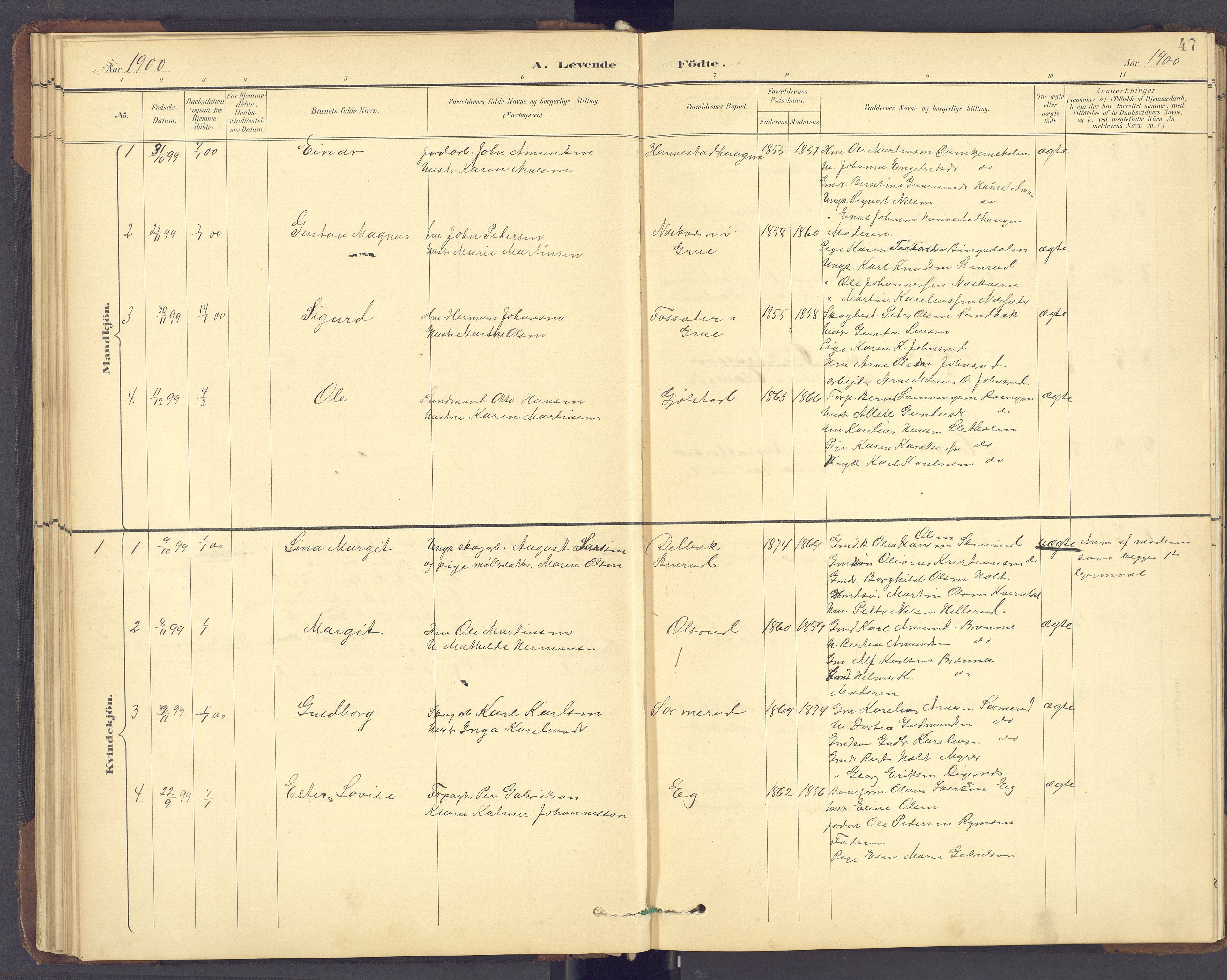 Brandval prestekontor, AV/SAH-PREST-034/H/Ha/Hab/L0002: Parish register (copy) no. 2, 1895-1904, p. 47