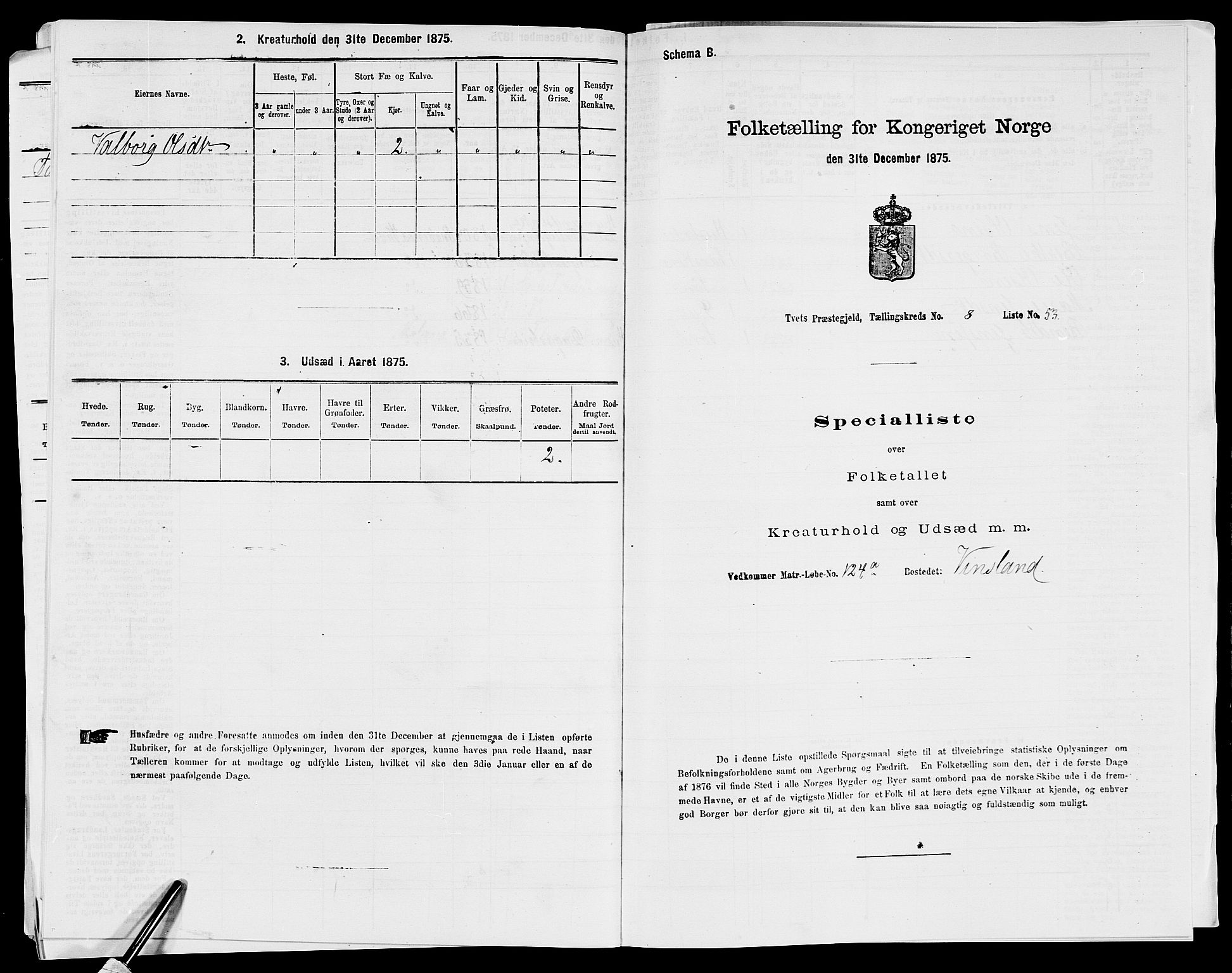 SAK, 1875 census for 1013P Tveit, 1875, p. 1094