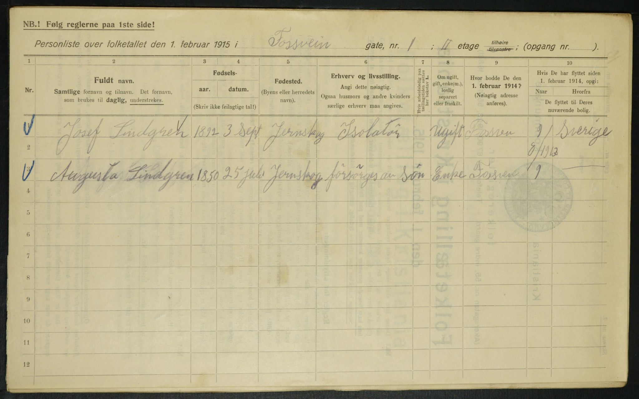 OBA, Municipal Census 1915 for Kristiania, 1915, p. 24227