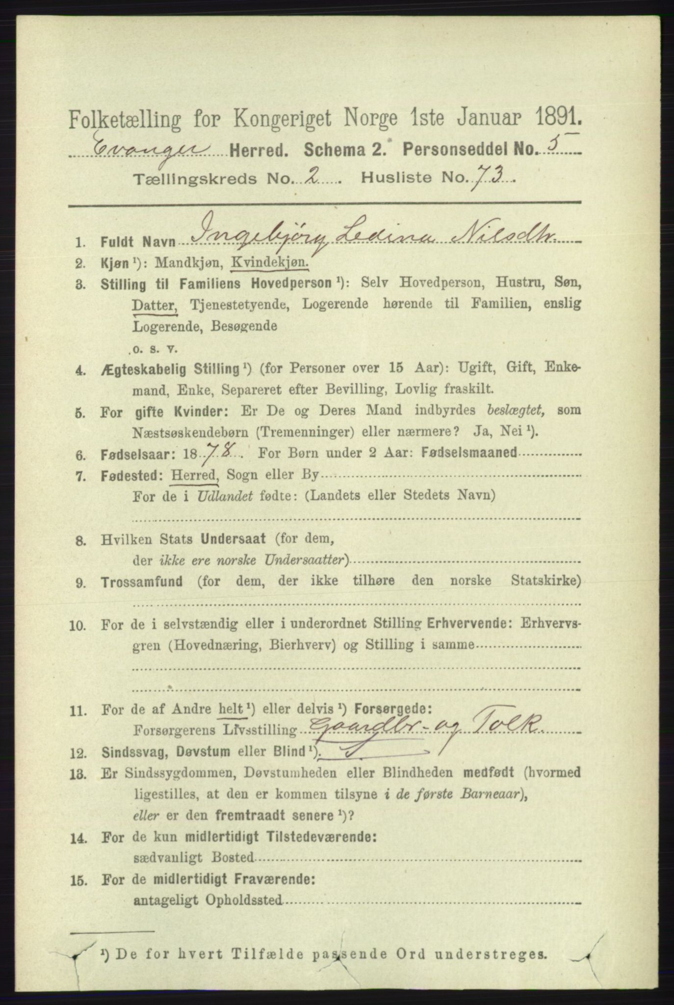 RA, 1891 census for 1237 Evanger, 1891, p. 786