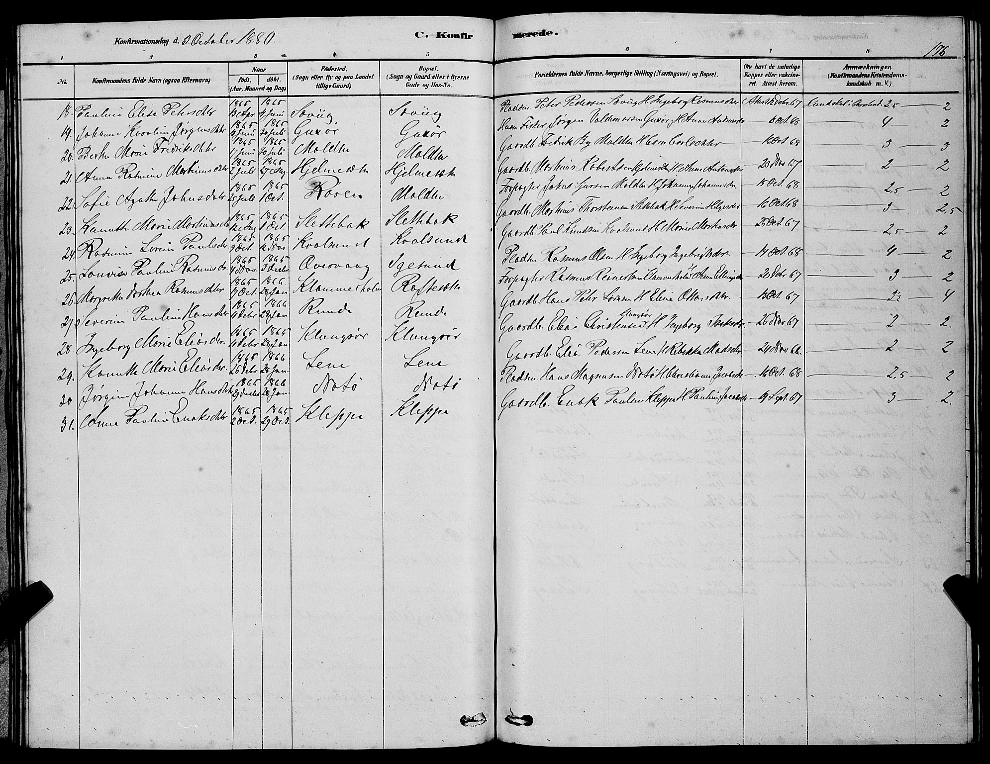 Ministerialprotokoller, klokkerbøker og fødselsregistre - Møre og Romsdal, AV/SAT-A-1454/507/L0081: Parish register (copy) no. 507C04, 1878-1898, p. 176