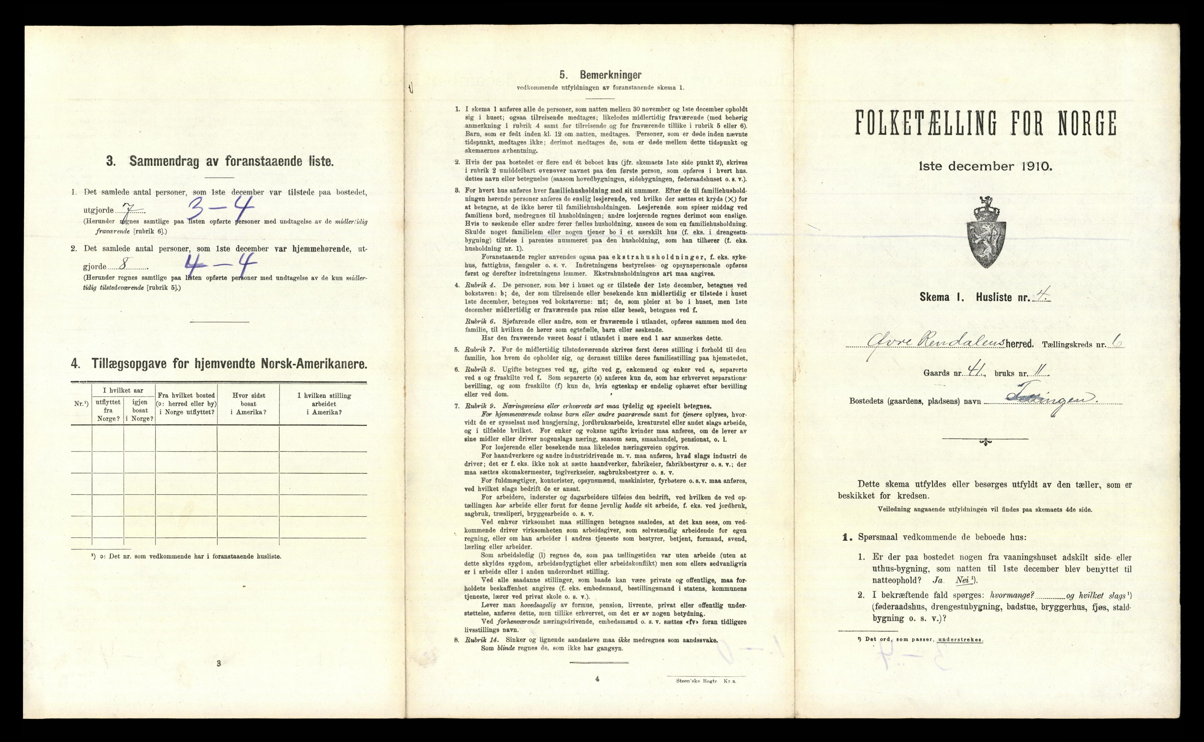 RA, 1910 census for Øvre Rendal, 1910, p. 396