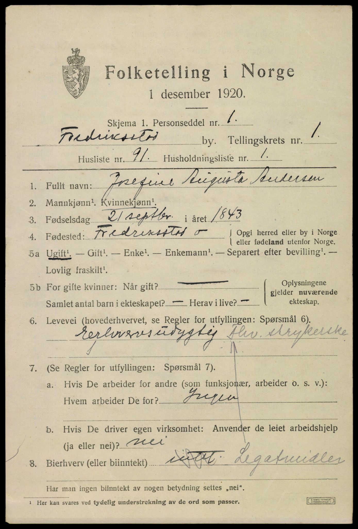 SAO, 1920 census for Fredrikstad, 1920, p. 13545