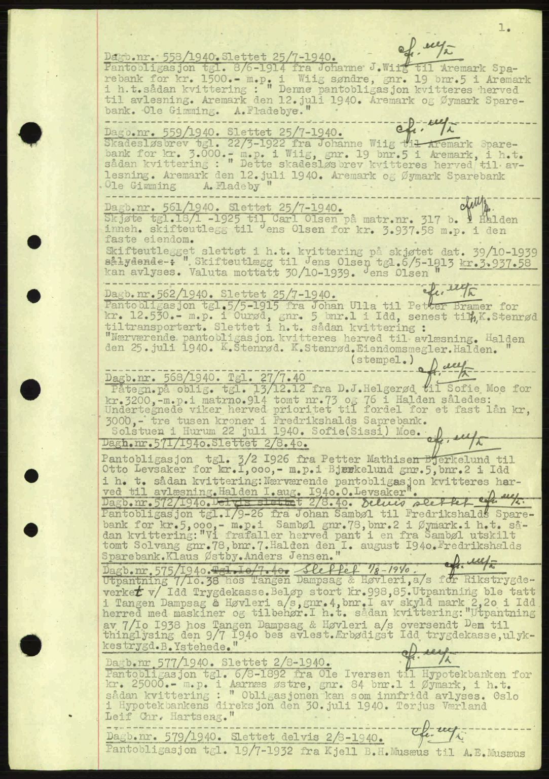 Idd og Marker sorenskriveri, AV/SAO-A-10283/G/Gb/Gbc/L0002: Mortgage book no. B4-9a, 1939-1945, Diary no: : 558/1940