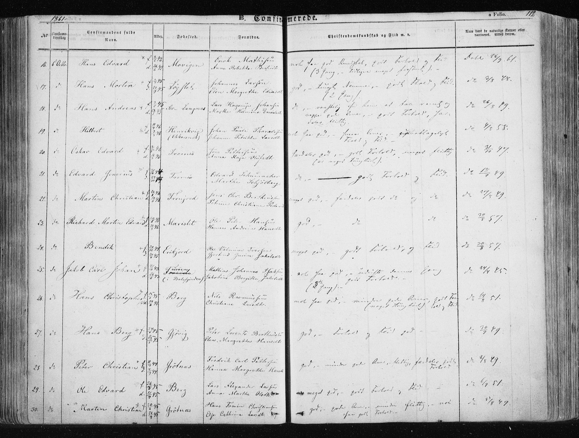 Tromsøysund sokneprestkontor, SATØ/S-1304/G/Ga/L0001kirke: Parish register (official) no. 1, 1856-1867, p. 112