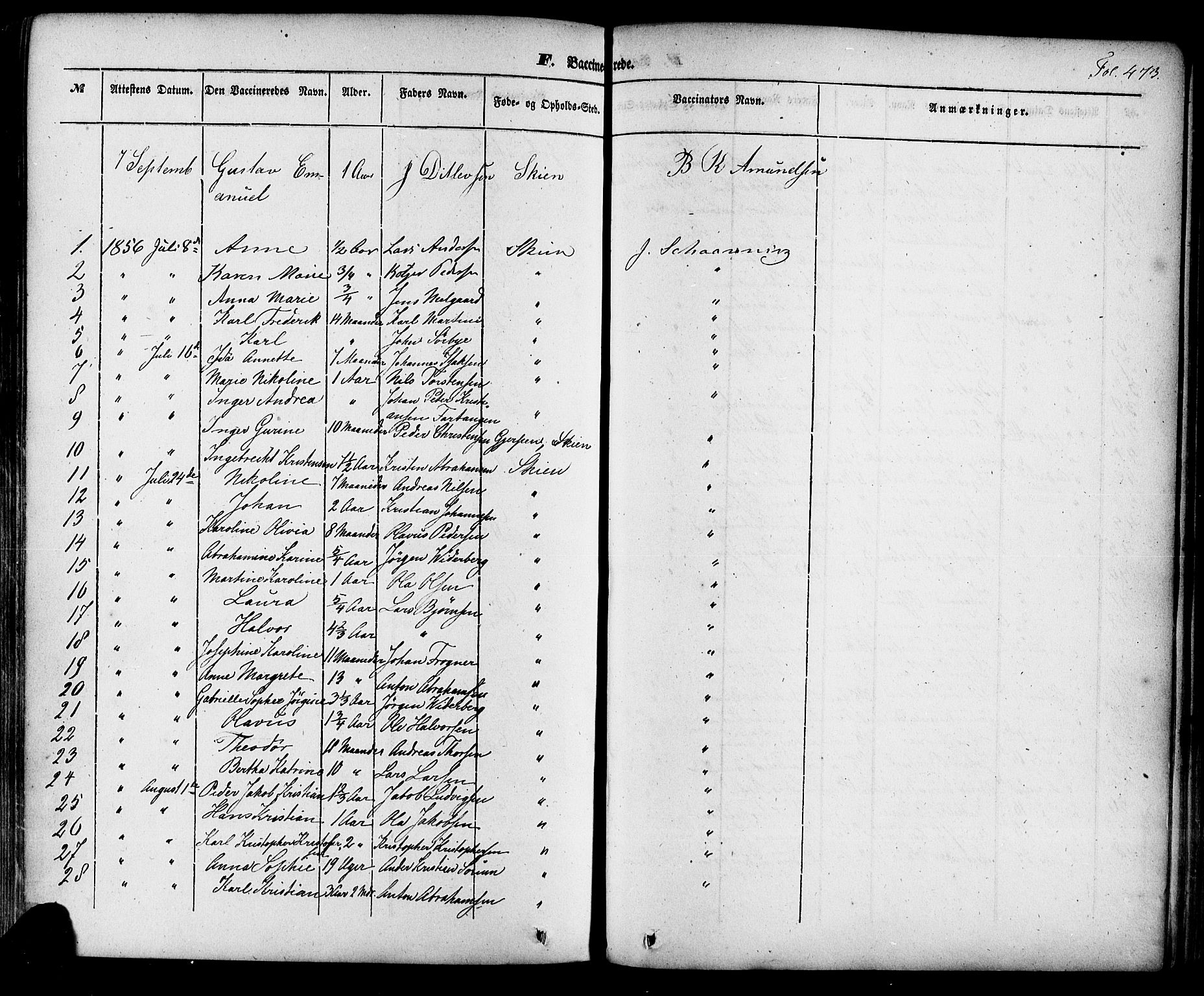 Skien kirkebøker, SAKO/A-302/F/Fa/L0006a: Parish register (official) no. 6A, 1843-1856, p. 473
