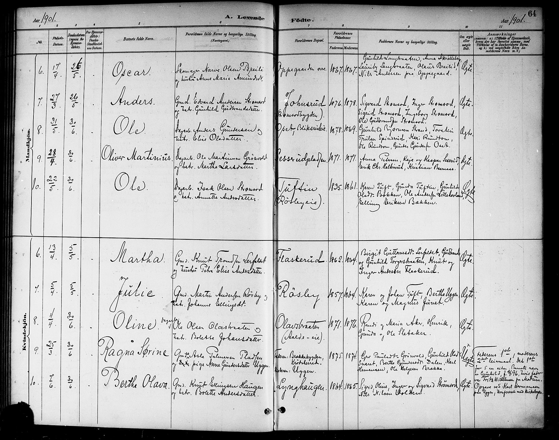 Lunder kirkebøker, AV/SAKO-A-629/G/Ga/L0004: Parish register (copy) no. I 4, 1889-1917, p. 64