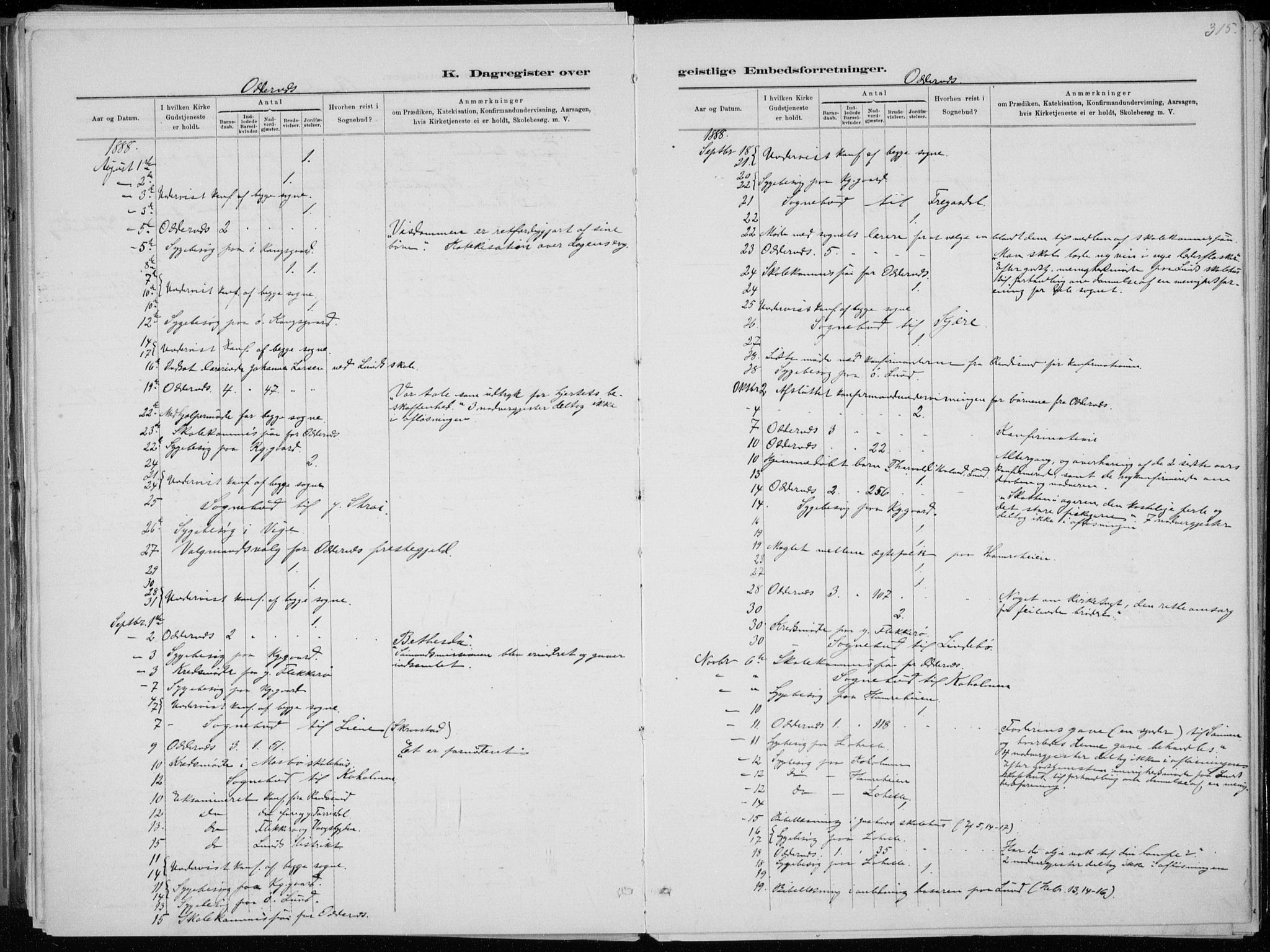 Oddernes sokneprestkontor, SAK/1111-0033/F/Fa/Faa/L0009: Parish register (official) no. A 9, 1884-1896, p. 315