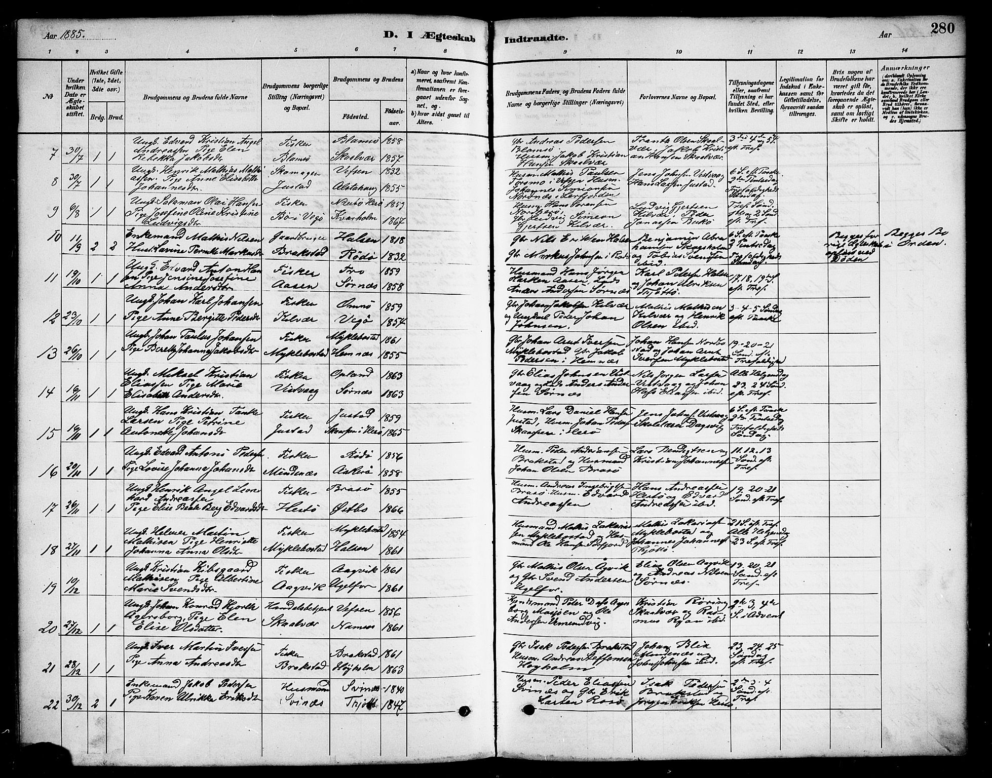 Ministerialprotokoller, klokkerbøker og fødselsregistre - Nordland, AV/SAT-A-1459/817/L0268: Parish register (copy) no. 817C03, 1884-1920, p. 280