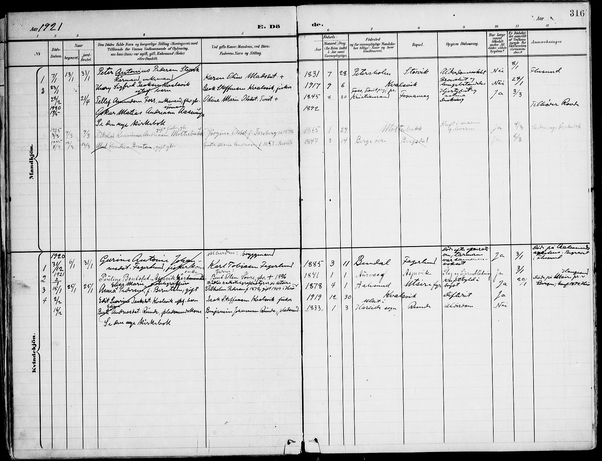 Ministerialprotokoller, klokkerbøker og fødselsregistre - Møre og Romsdal, SAT/A-1454/507/L0075: Parish register (official) no. 507A10, 1901-1920, p. 316