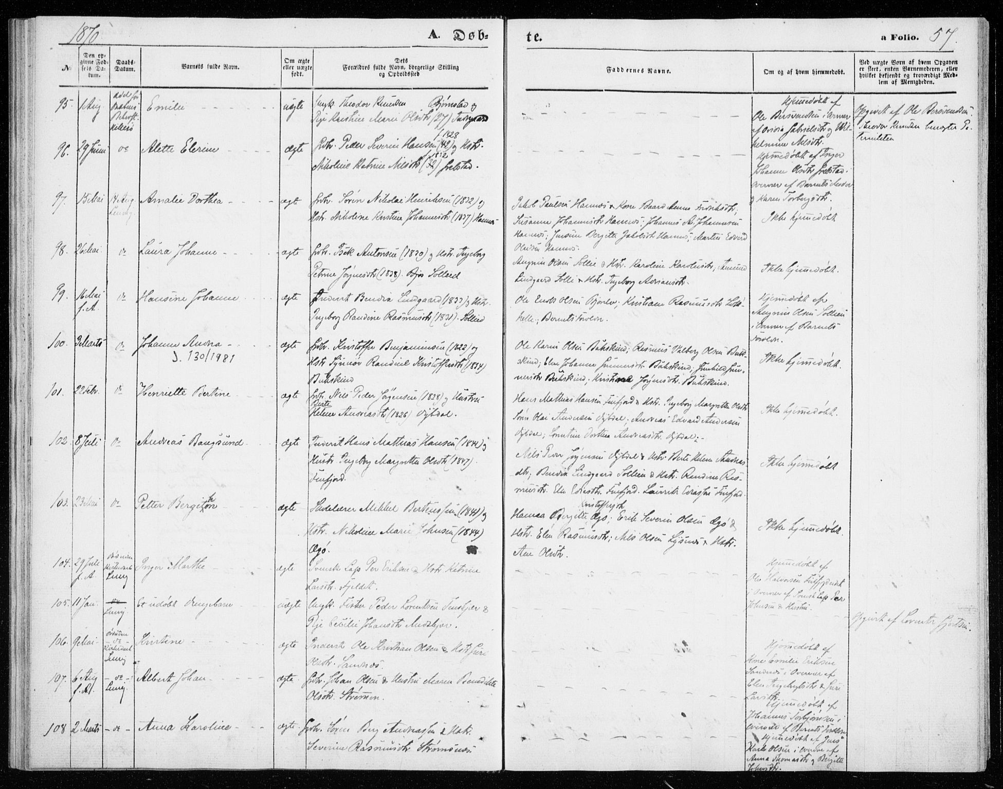 Lenvik sokneprestembete, SATØ/S-1310/H/Ha/Haa/L0009kirke: Parish register (official) no. 9, 1866-1873, p. 57
