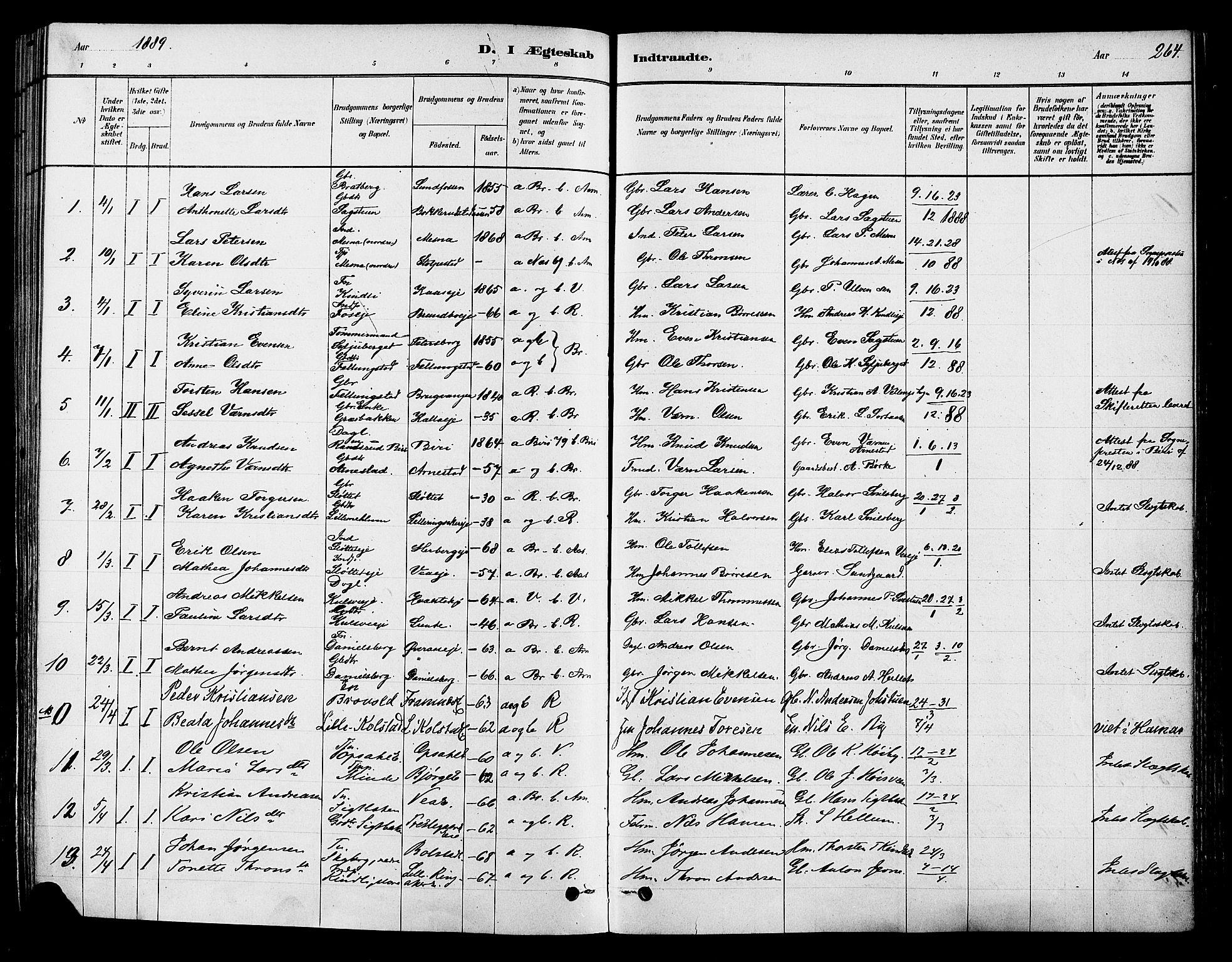 Ringsaker prestekontor, AV/SAH-PREST-014/K/Ka/L0012: Parish register (official) no. 12, 1879-1890, p. 264