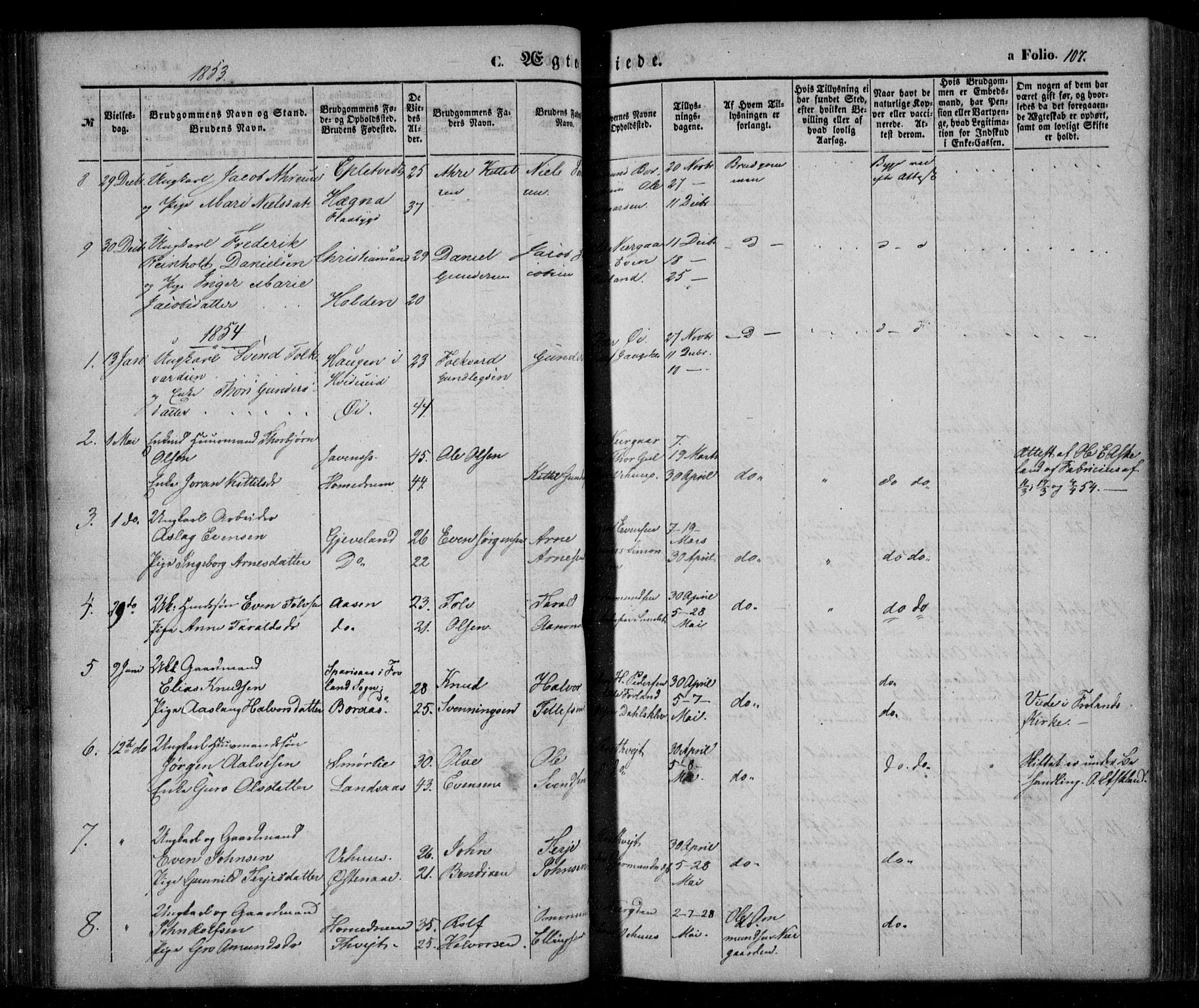 Åmli sokneprestkontor, SAK/1111-0050/F/Fa/Fac/L0008: Parish register (official) no. A 8, 1852-1869, p. 107