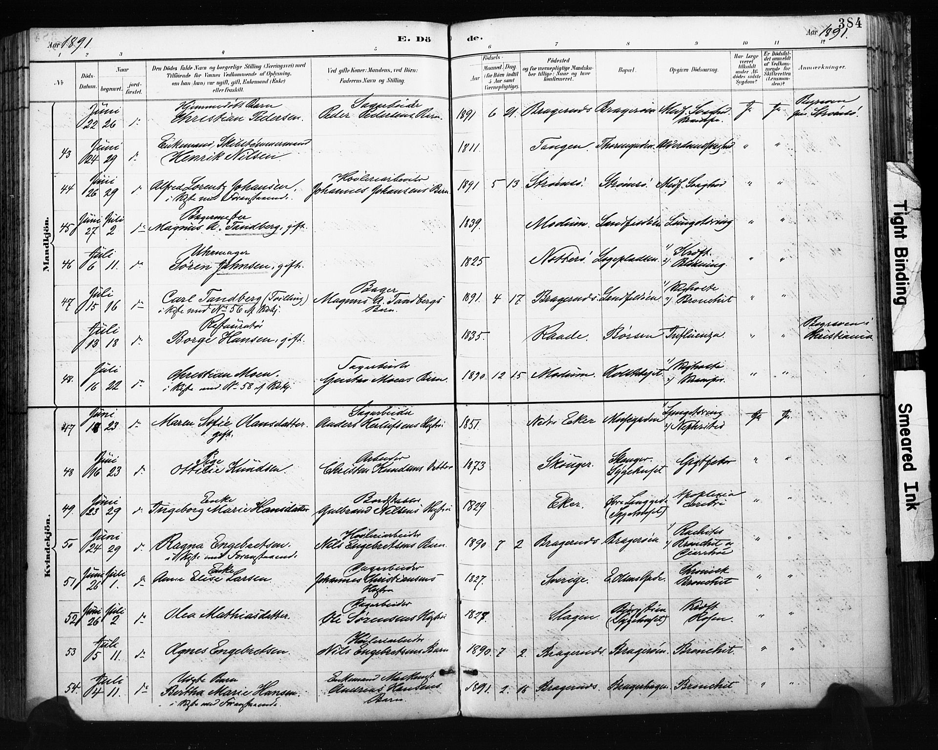 Bragernes kirkebøker, AV/SAKO-A-6/F/Fb/L0007: Parish register (official) no. II 7, 1885-1893, p. 384