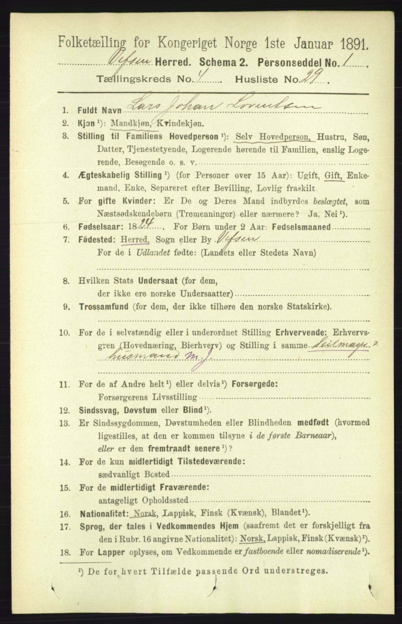 RA, 1891 census for 1824 Vefsn, 1891, p. 1825