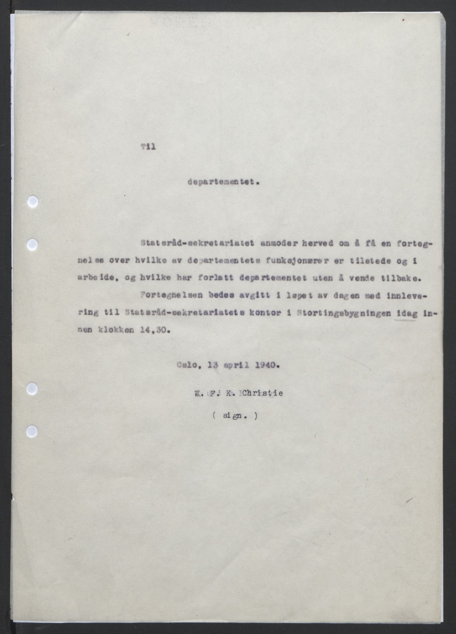 NS-administrasjonen 1940-1945 (Statsrådsekretariatet, de kommisariske statsråder mm), AV/RA-S-4279/D/Db/L0111/0003: Saker fra krigsårene / Journal, 1940-1945, p. 15