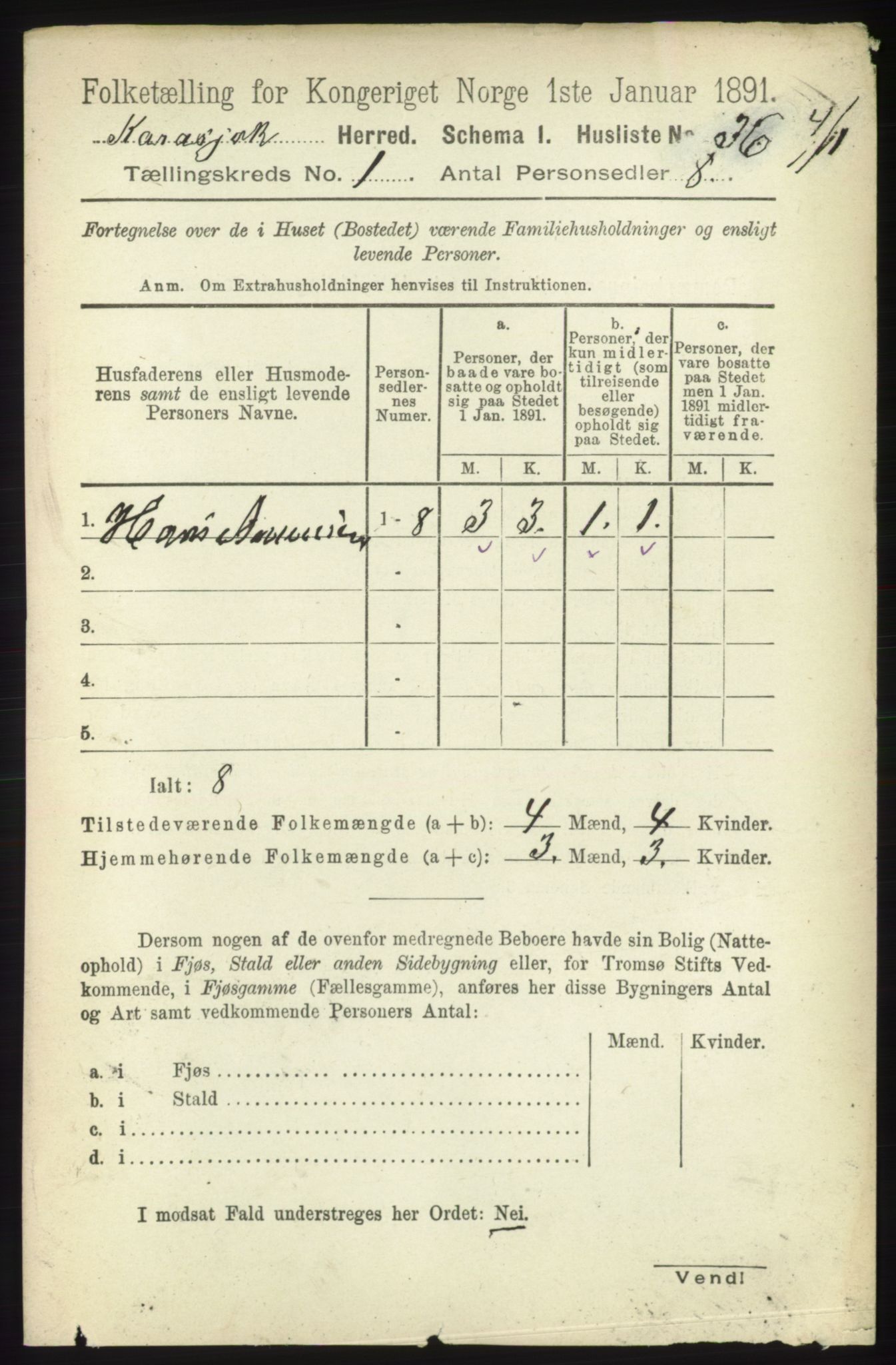 RA, 1891 census for 2021 Karasjok, 1891, p. 51