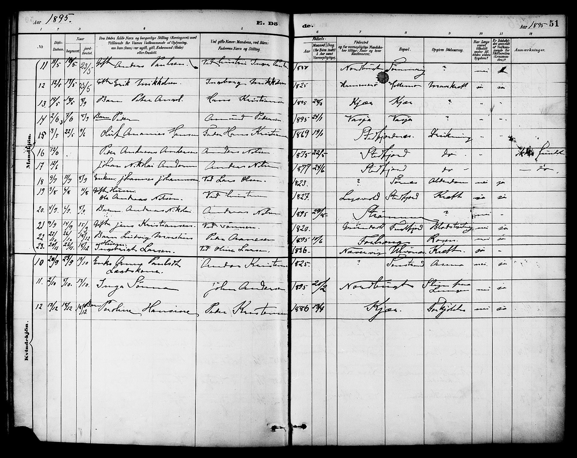 Ministerialprotokoller, klokkerbøker og fødselsregistre - Nordland, AV/SAT-A-1459/861/L0870: Parish register (official) no. 861A05, 1889-1903, p. 51