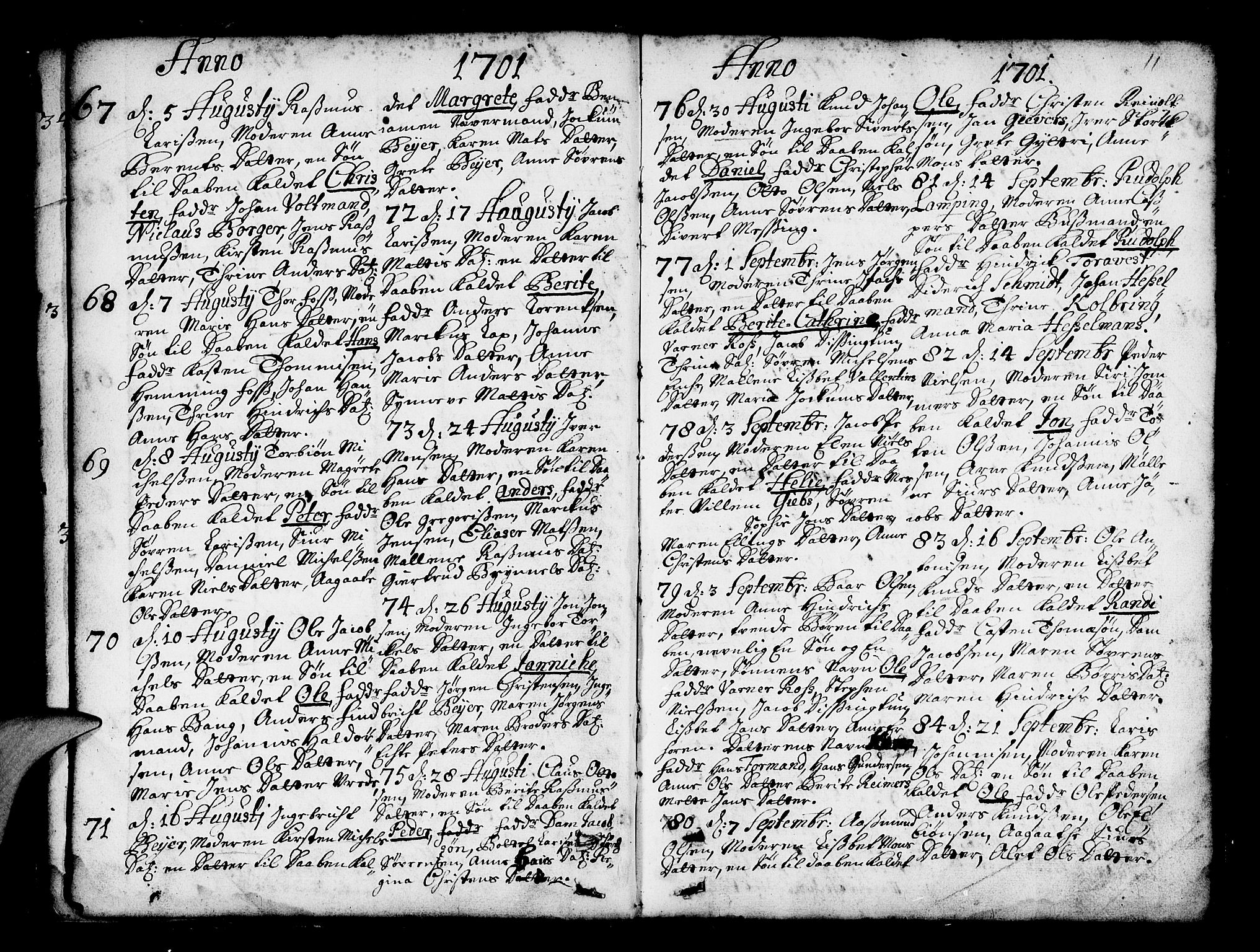 Nykirken Sokneprestembete, SAB/A-77101/H/Haa/L0002: Parish register (official) no. A 2, 1700-1723, p. 11