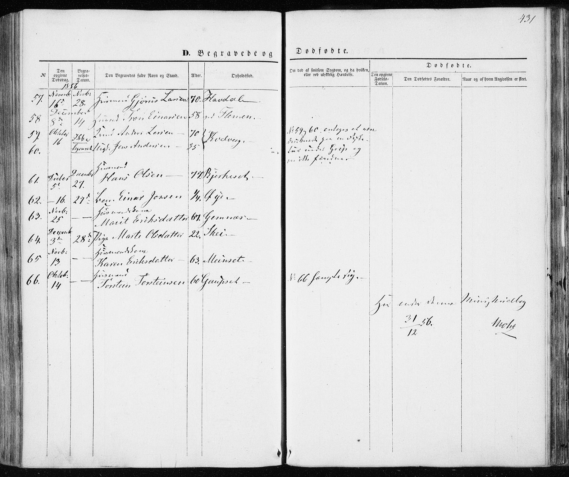 Ministerialprotokoller, klokkerbøker og fødselsregistre - Møre og Romsdal, AV/SAT-A-1454/586/L0984: Parish register (official) no. 586A10, 1844-1856, p. 431