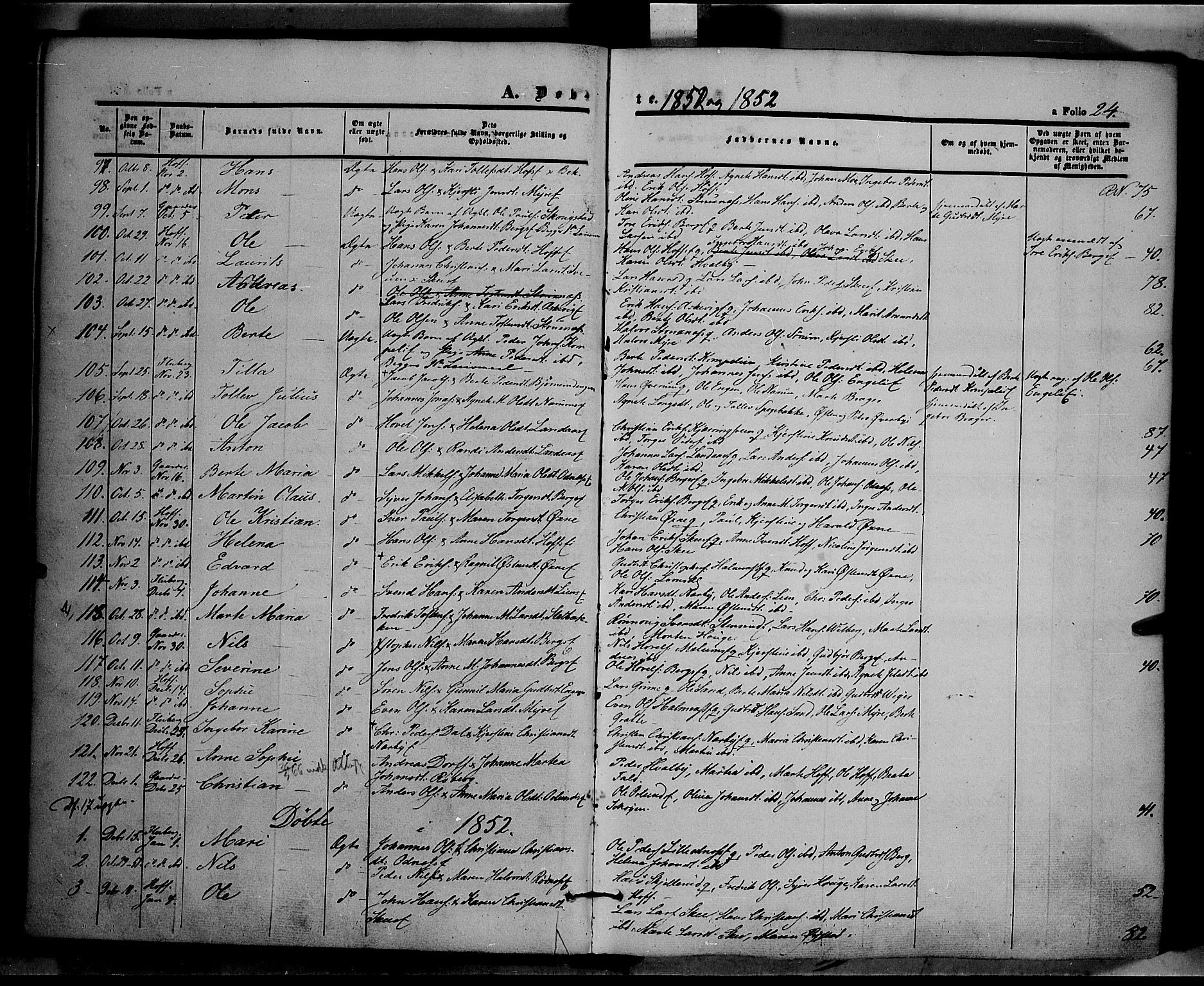 Land prestekontor, SAH/PREST-120/H/Ha/Haa/L0009: Parish register (official) no. 9, 1847-1859, p. 24