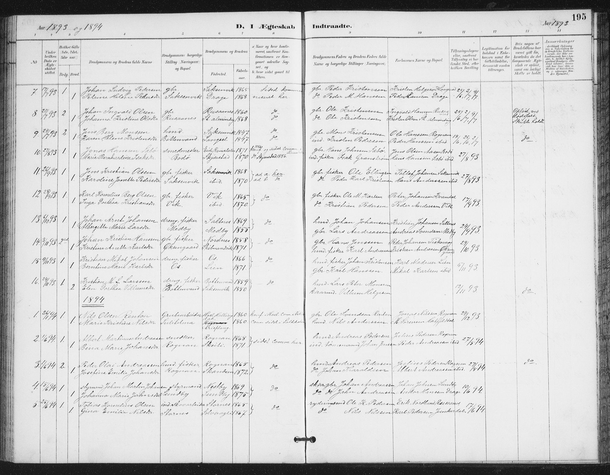 Ministerialprotokoller, klokkerbøker og fødselsregistre - Nordland, SAT/A-1459/847/L0682: Parish register (copy) no. 847C10, 1889-1907, p. 195