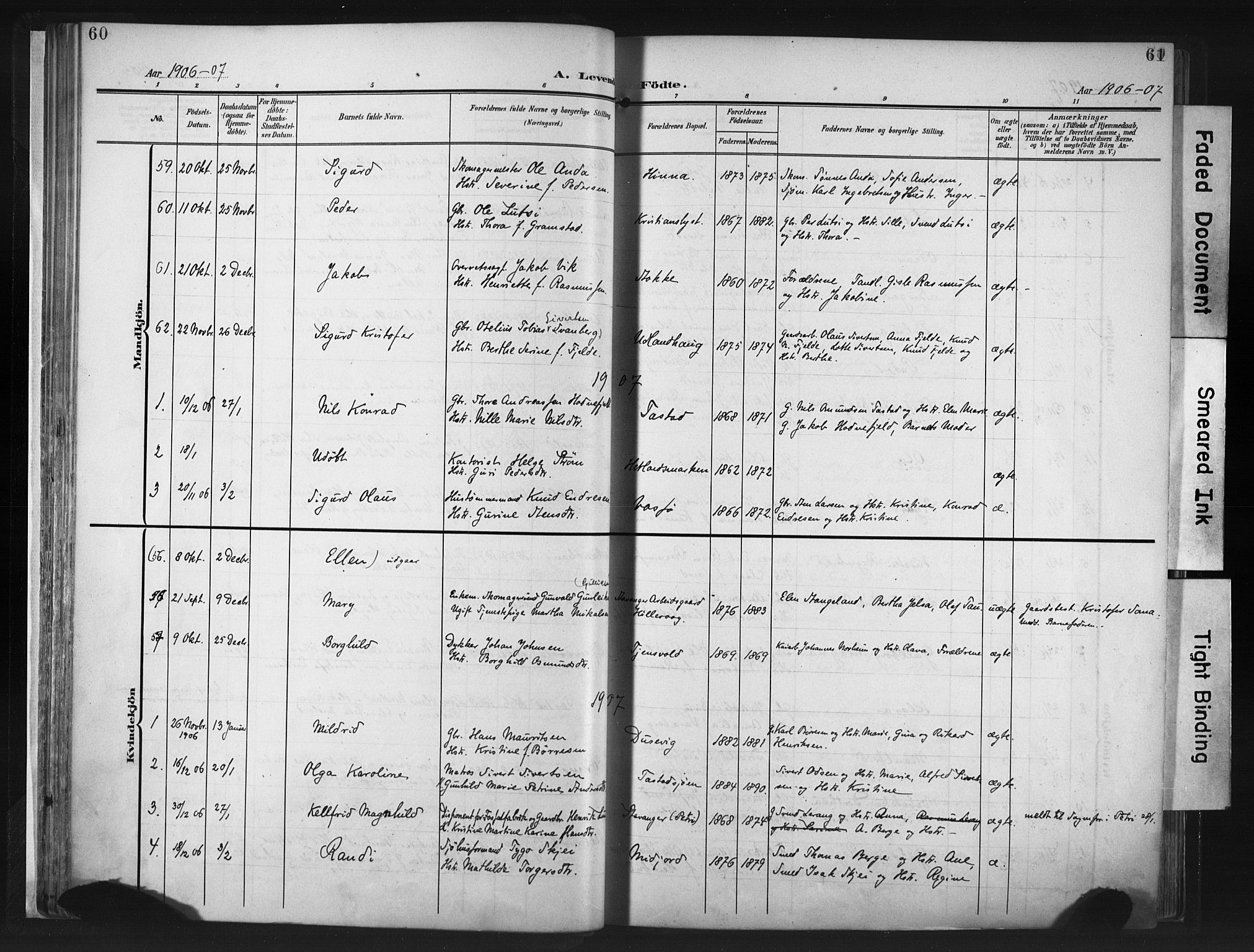 Hetland sokneprestkontor, AV/SAST-A-101826/30/30BA/L0013: Parish register (official) no. A 13, 1904-1918, p. 60-61