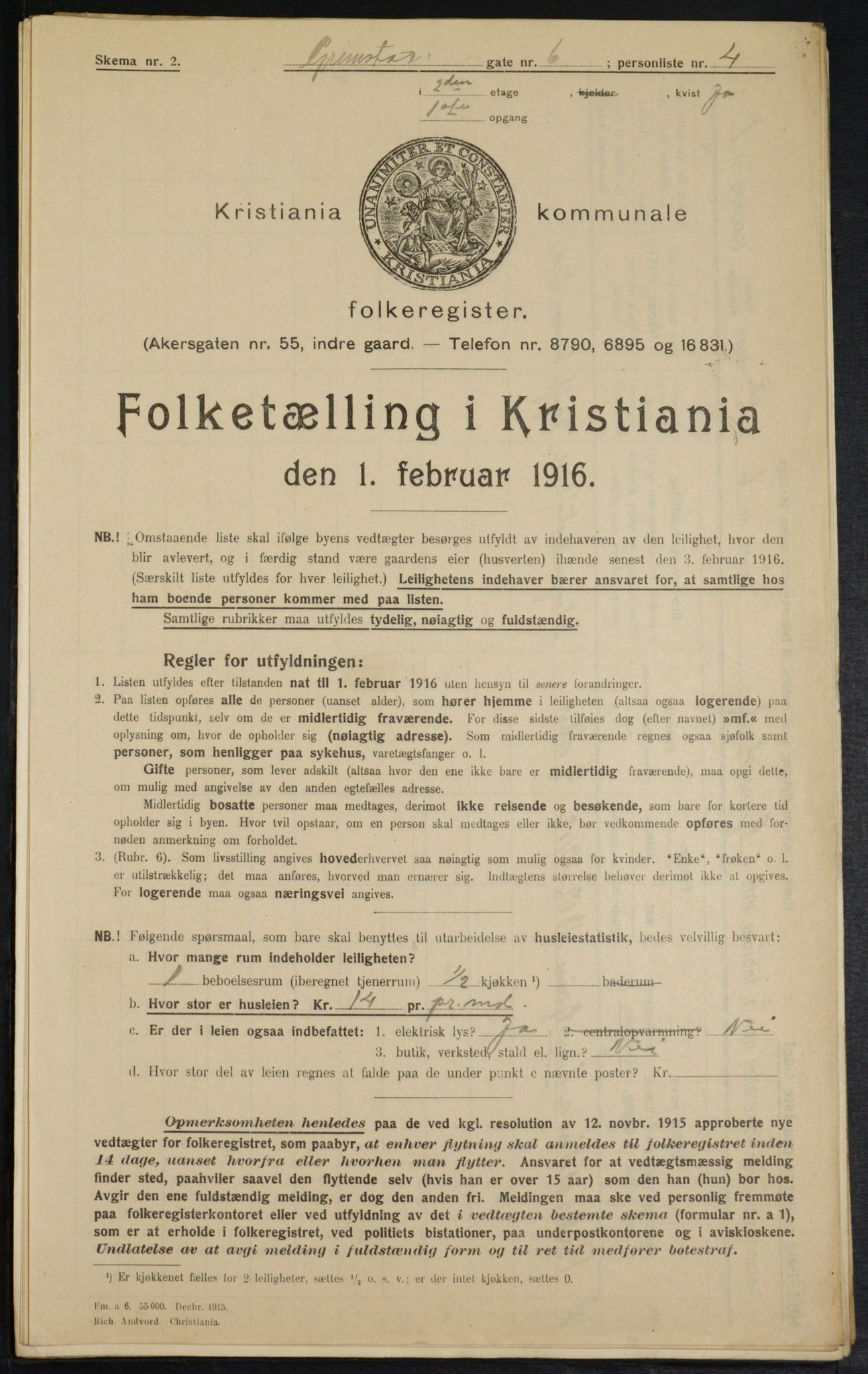 OBA, Municipal Census 1916 for Kristiania, 1916, p. 30512