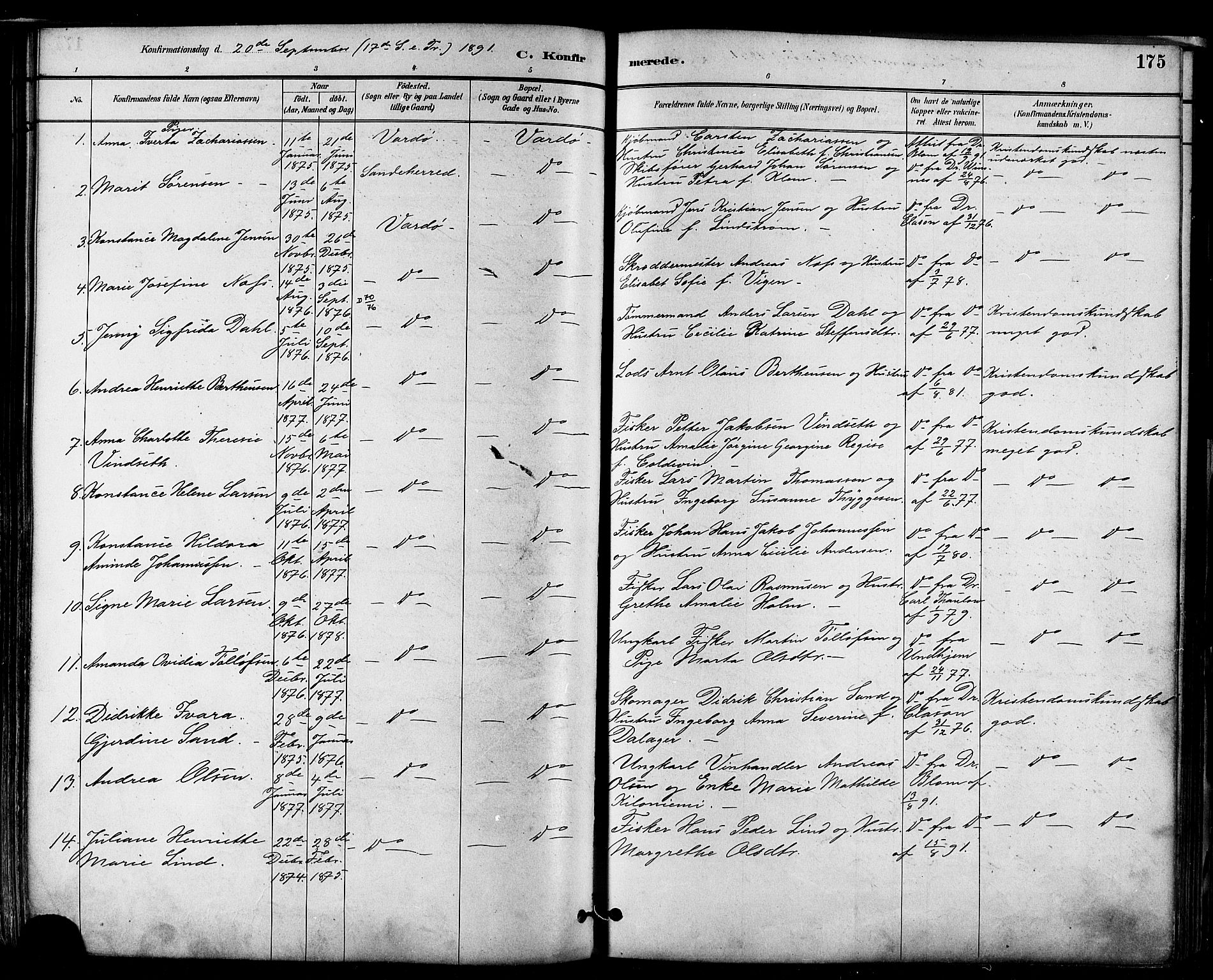 Vardø sokneprestkontor, AV/SATØ-S-1332/H/Ha/L0007kirke: Parish register (official) no. 7, 1886-1897, p. 175