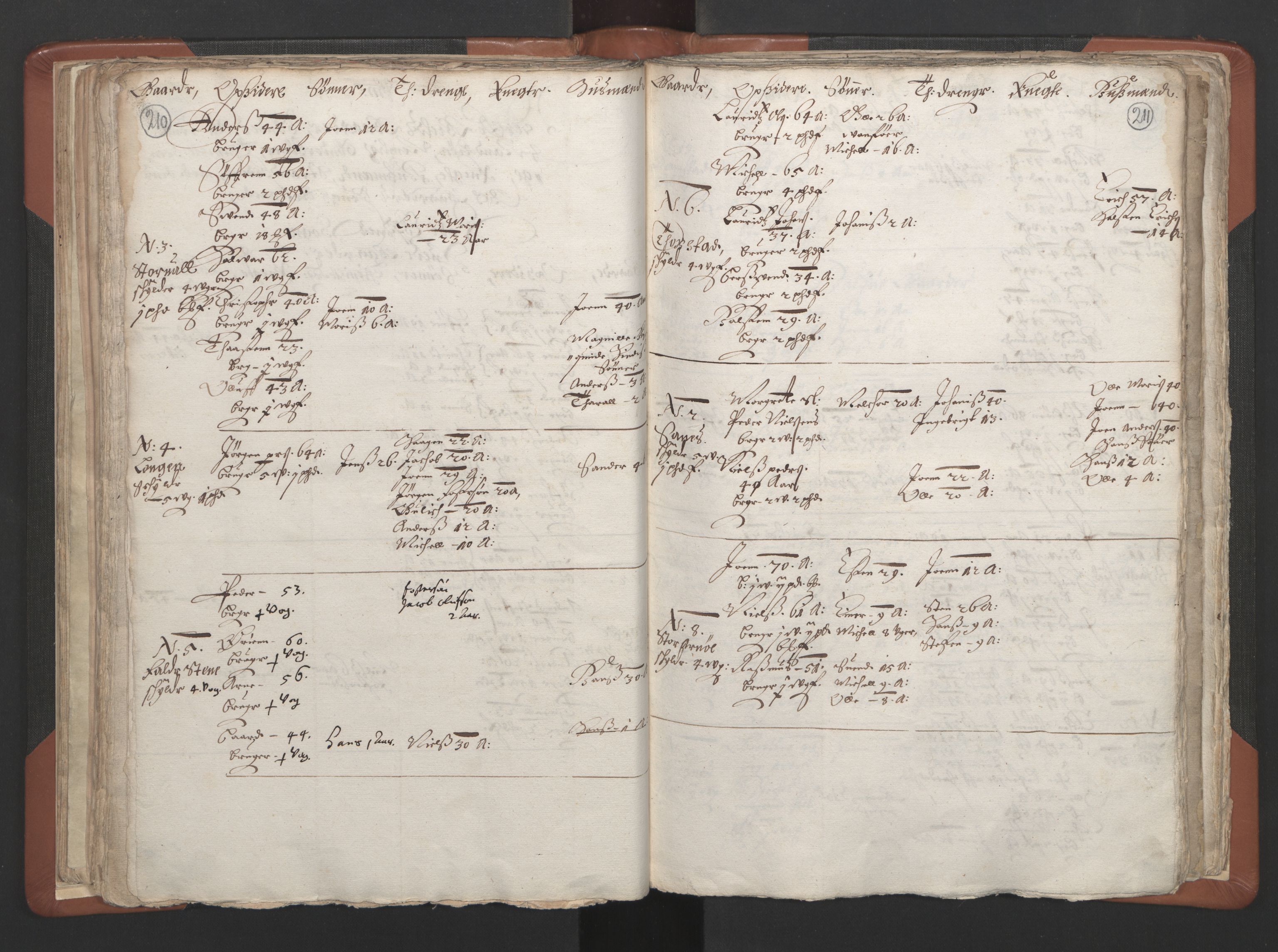 RA, Vicar's Census 1664-1666, no. 34: Namdal deanery, 1664-1666, p. 210-211