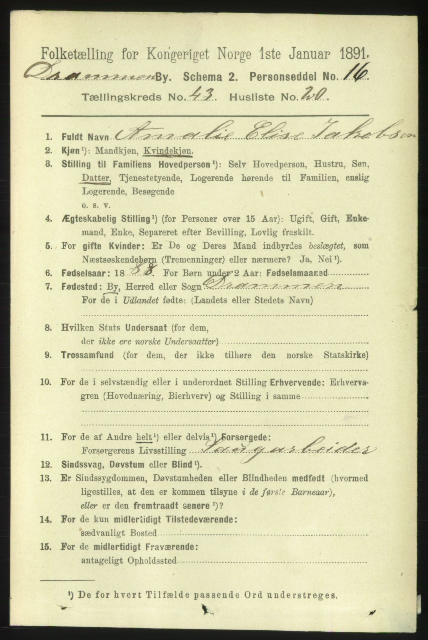 RA, 1891 census for 0602 Drammen, 1891, p. 25393