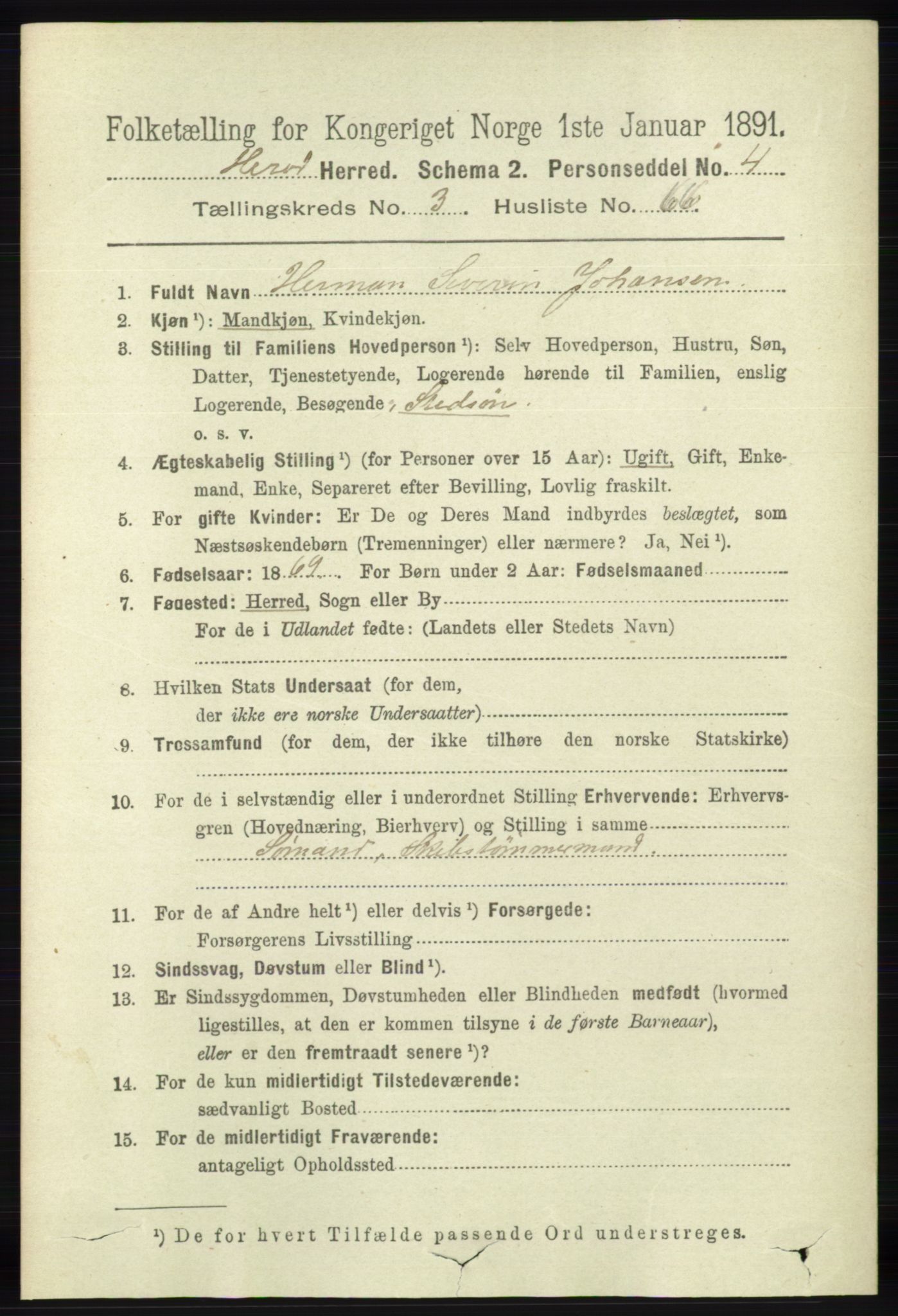 RA, 1891 census for 1039 Herad, 1891, p. 1337