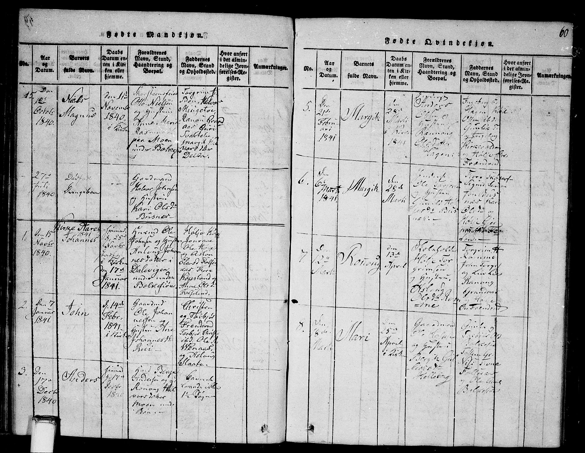 Gransherad kirkebøker, SAKO/A-267/G/Ga/L0001: Parish register (copy) no. I 1, 1815-1842, p. 60