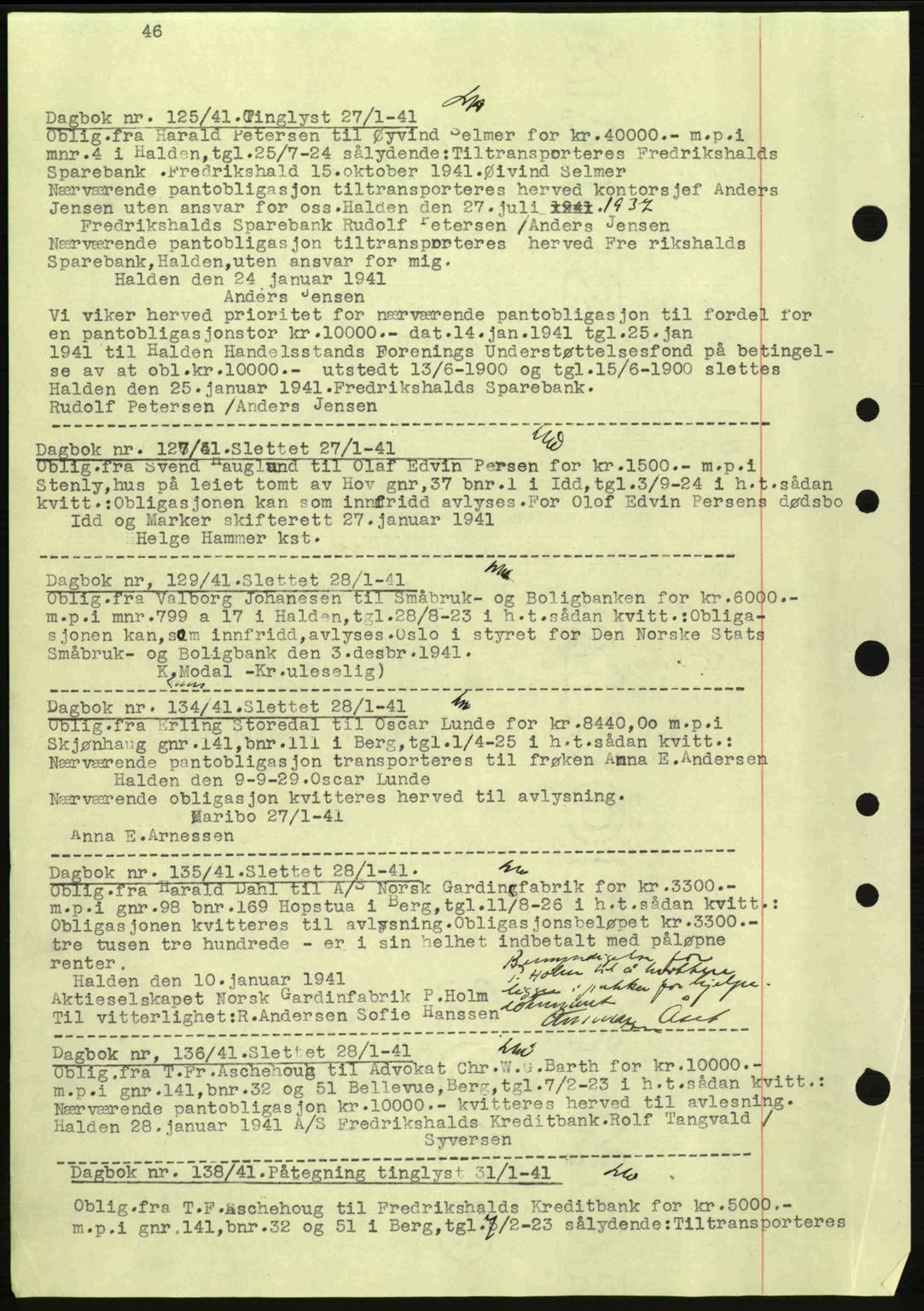 Idd og Marker sorenskriveri, AV/SAO-A-10283/G/Gb/Gbc/L0002: Mortgage book no. B4-9a, 1939-1945, Diary no: : 125/1941