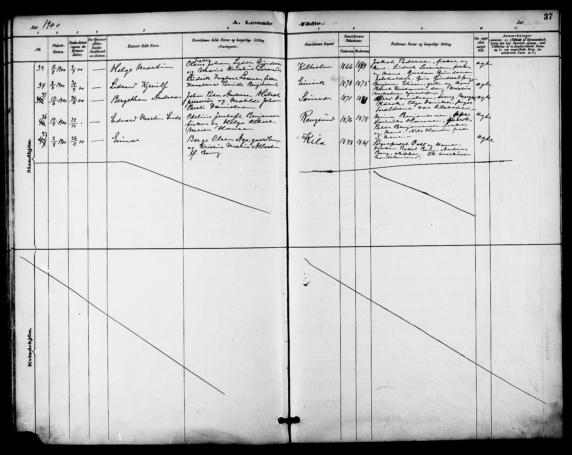 Ministerialprotokoller, klokkerbøker og fødselsregistre - Nordland, SAT/A-1459/841/L0610: Parish register (official) no. 841A14, 1890-1901, p. 37