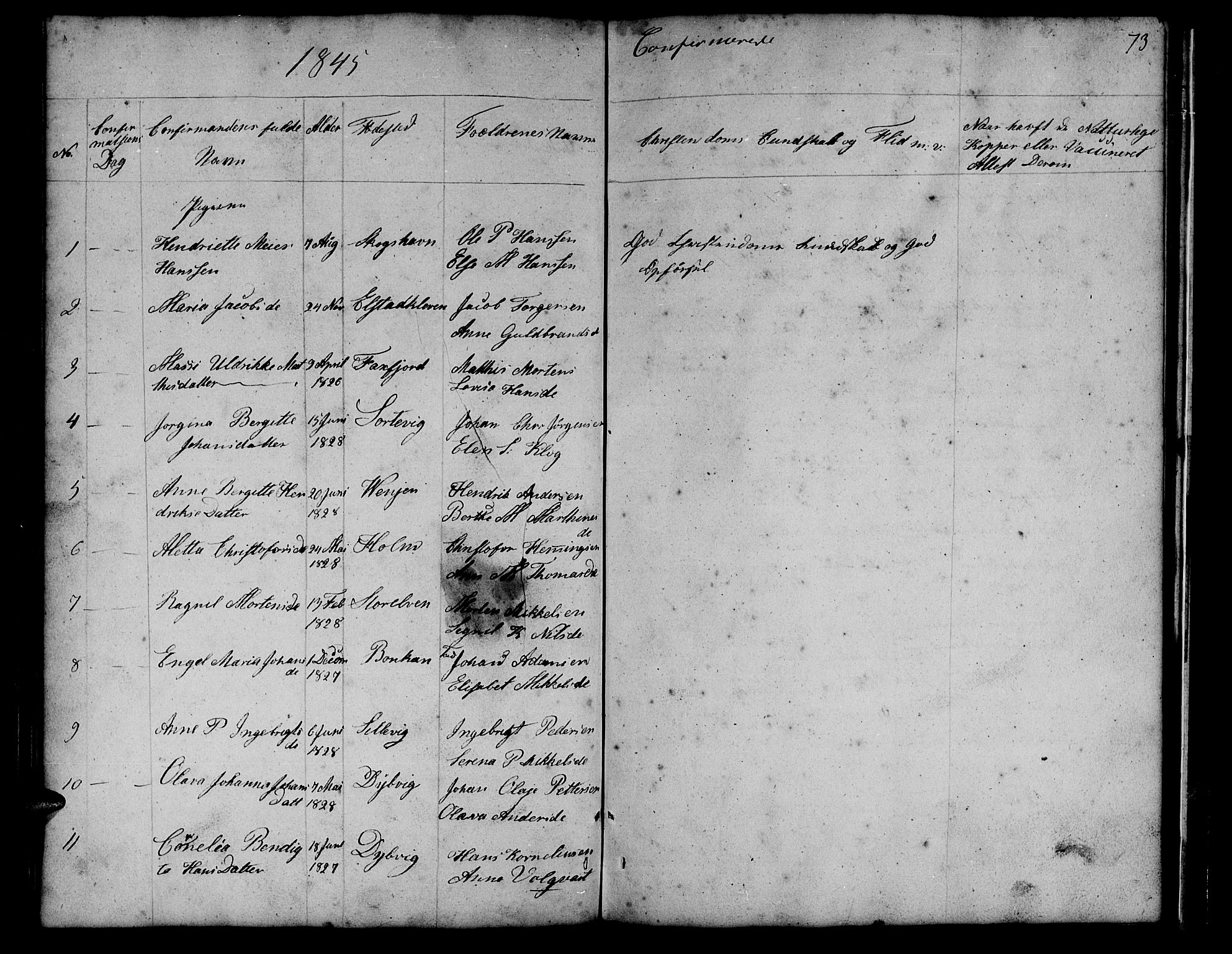 Tranøy sokneprestkontor, AV/SATØ-S-1313/I/Ia/Iab/L0011klokker: Parish register (copy) no. 11, 1845-1859, p. 73