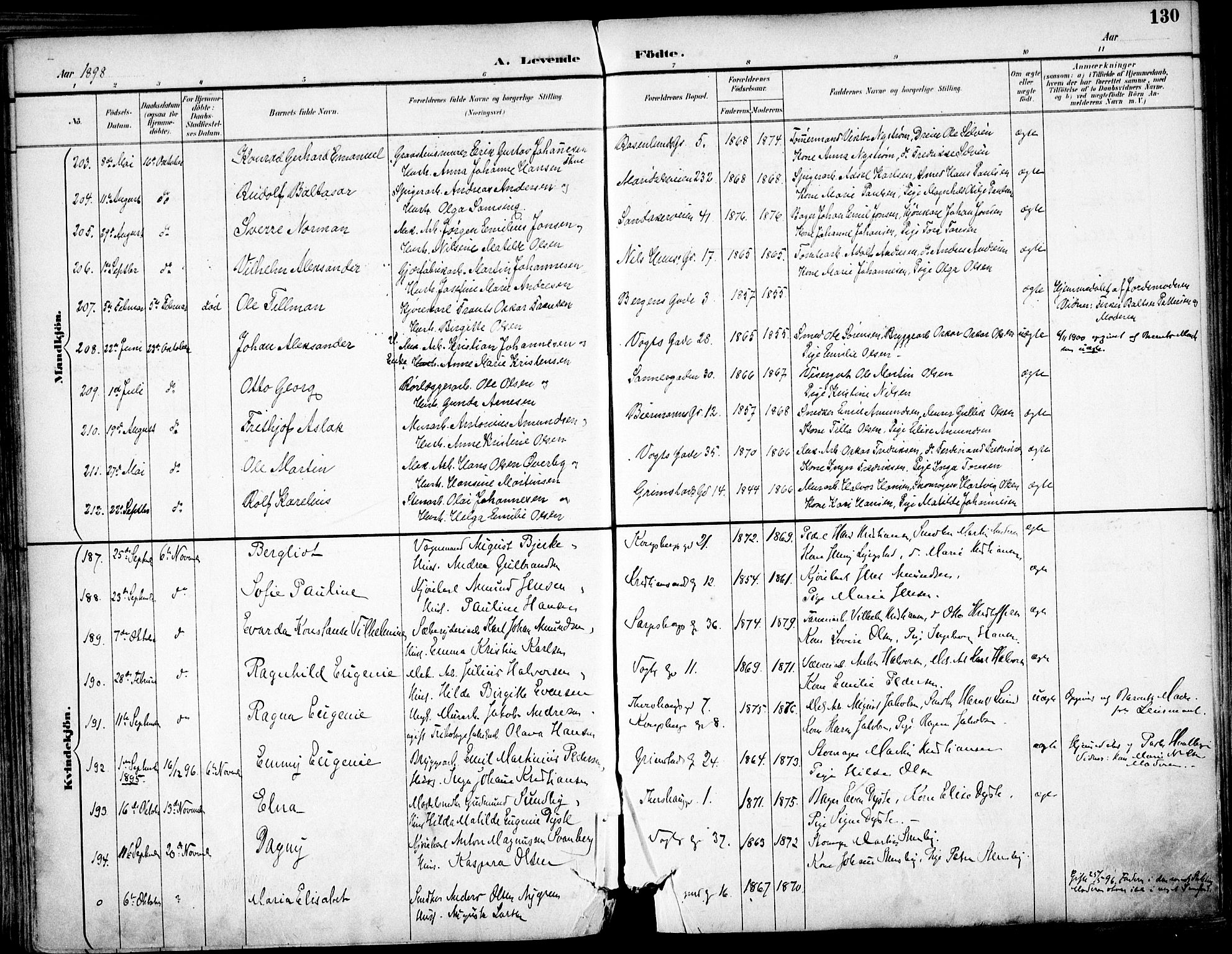 Sagene prestekontor Kirkebøker, SAO/A-10796/F/L0004: Parish register (official) no. 4, 1894-1904, p. 130