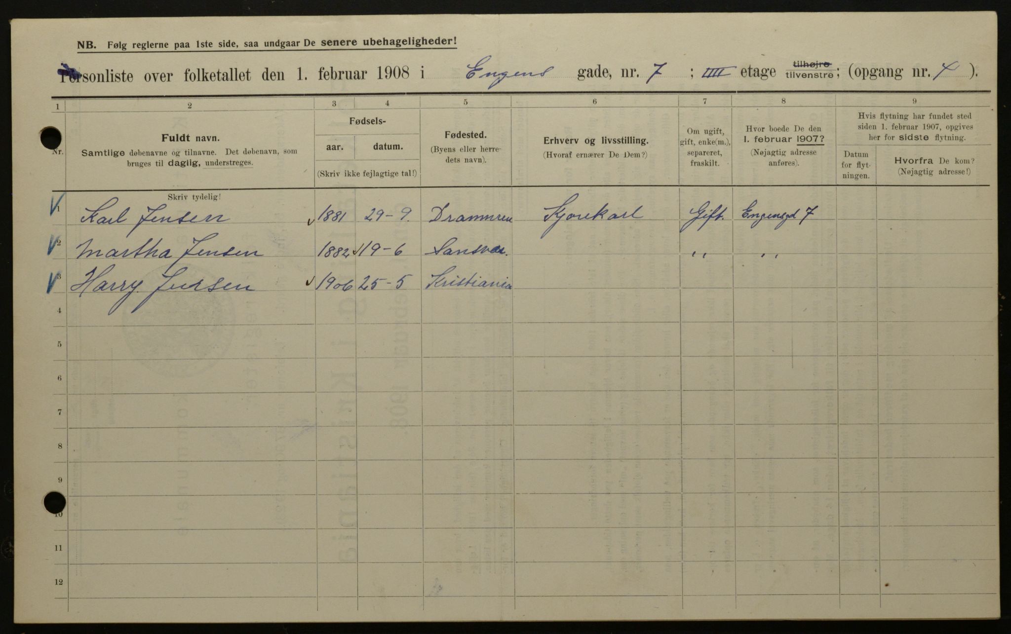 OBA, Municipal Census 1908 for Kristiania, 1908, p. 19805