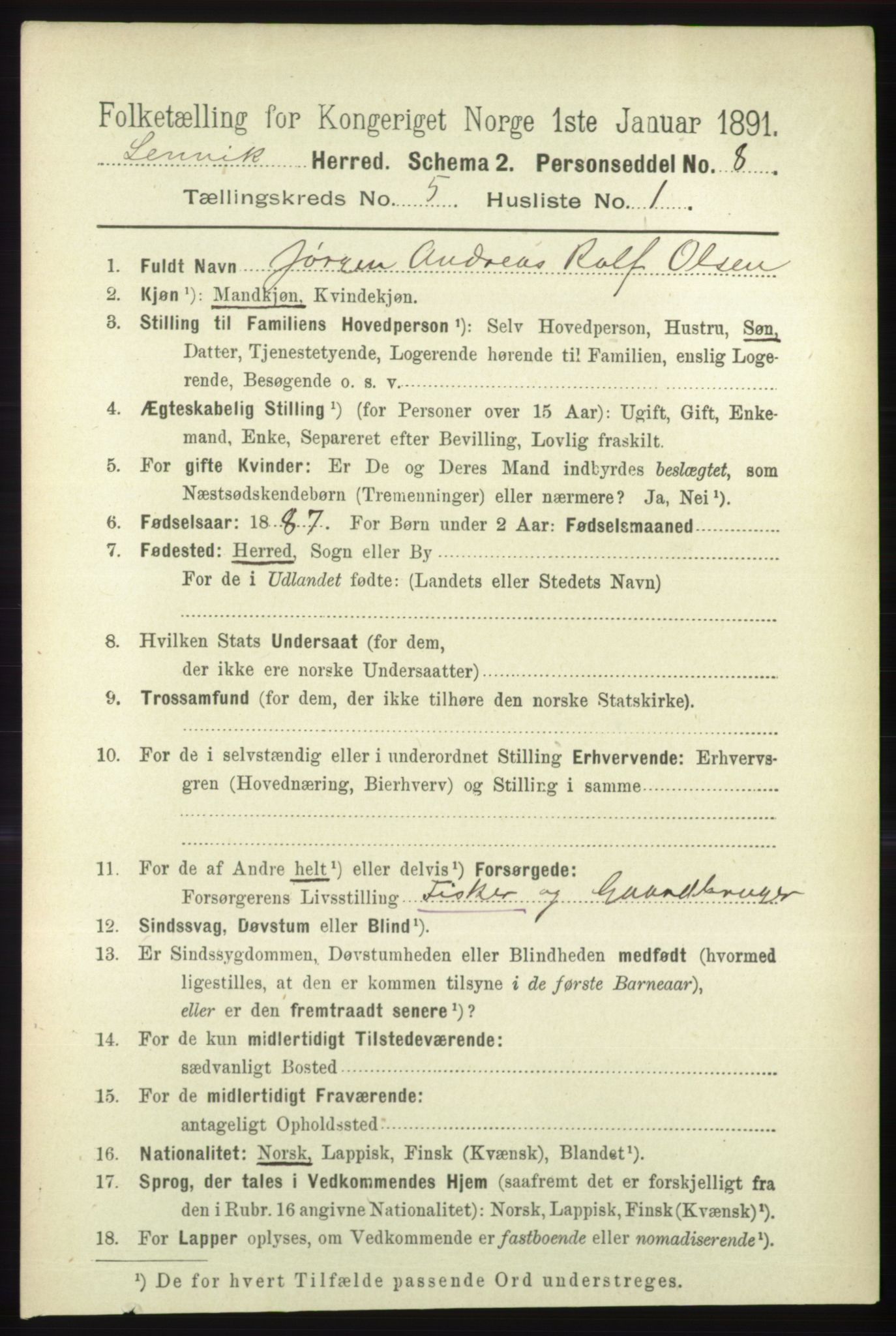 RA, 1891 census for 1931 Lenvik, 1891, p. 2556