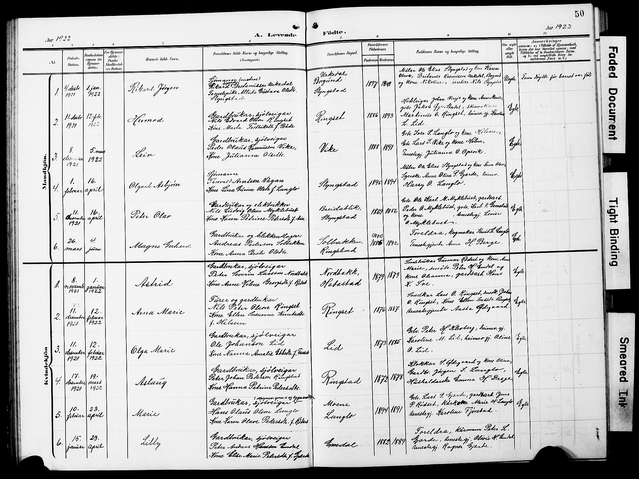 Ministerialprotokoller, klokkerbøker og fødselsregistre - Møre og Romsdal, AV/SAT-A-1454/520/L0293: Parish register (copy) no. 520C05, 1902-1923, p. 50