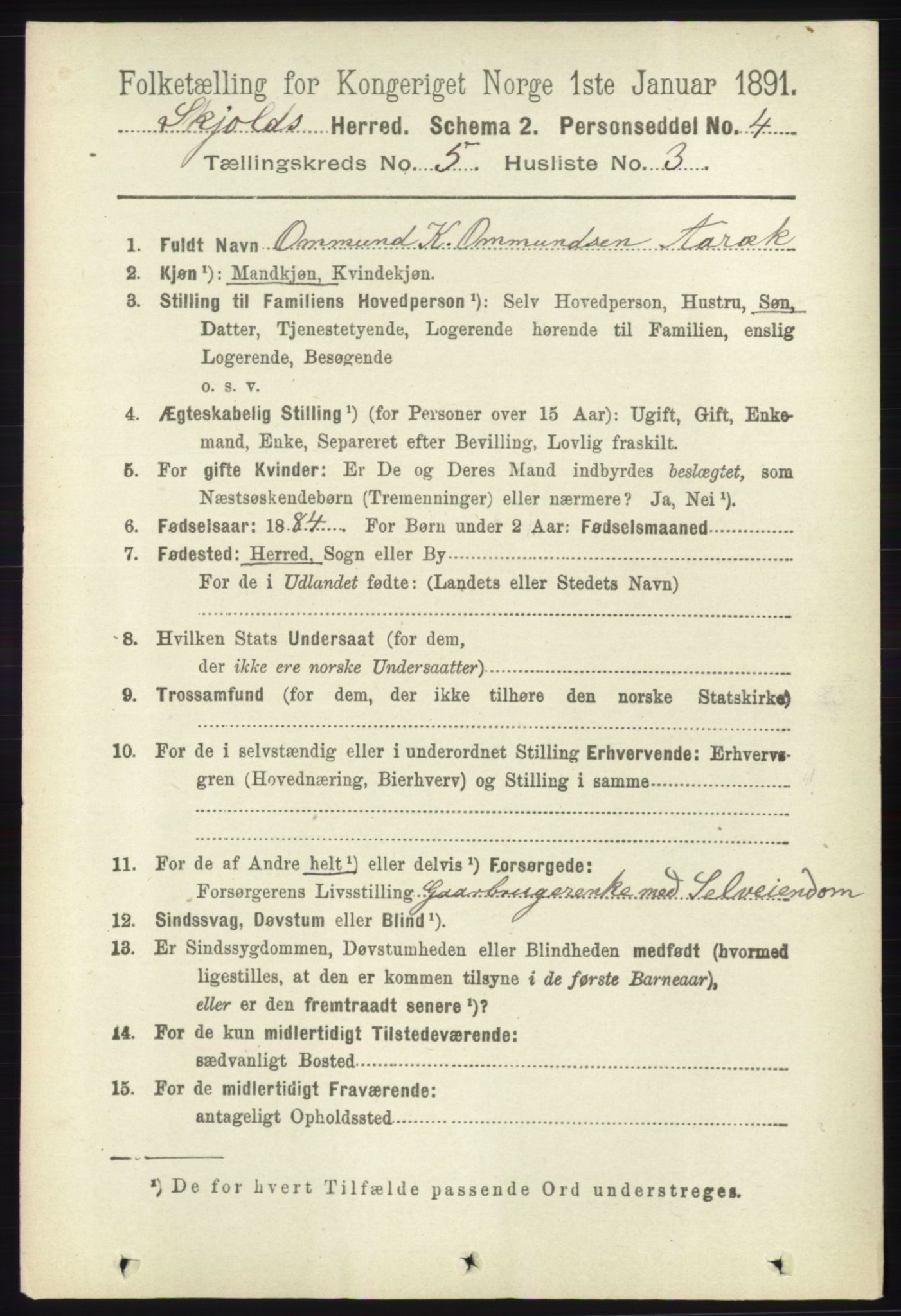 RA, 1891 census for 1154 Skjold, 1891, p. 780