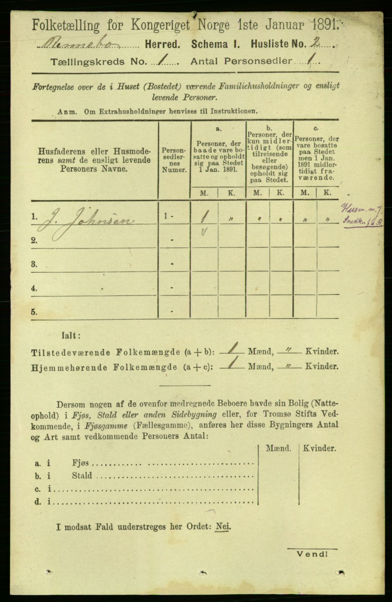 RA, 1891 census for 1635 Rennebu, 1891, p. 20