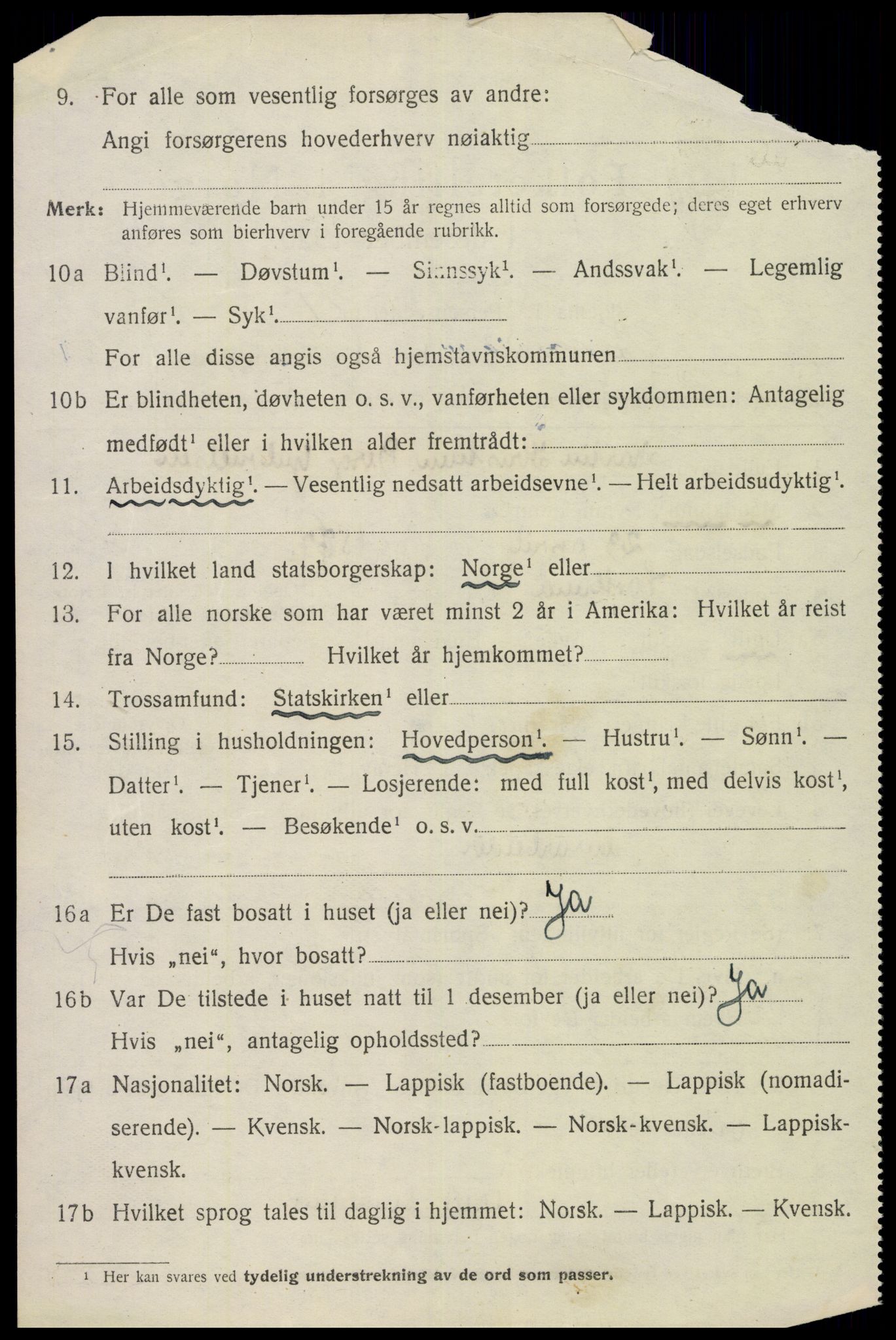 SAT, 1920 census for Sortland, 1920, p. 10415