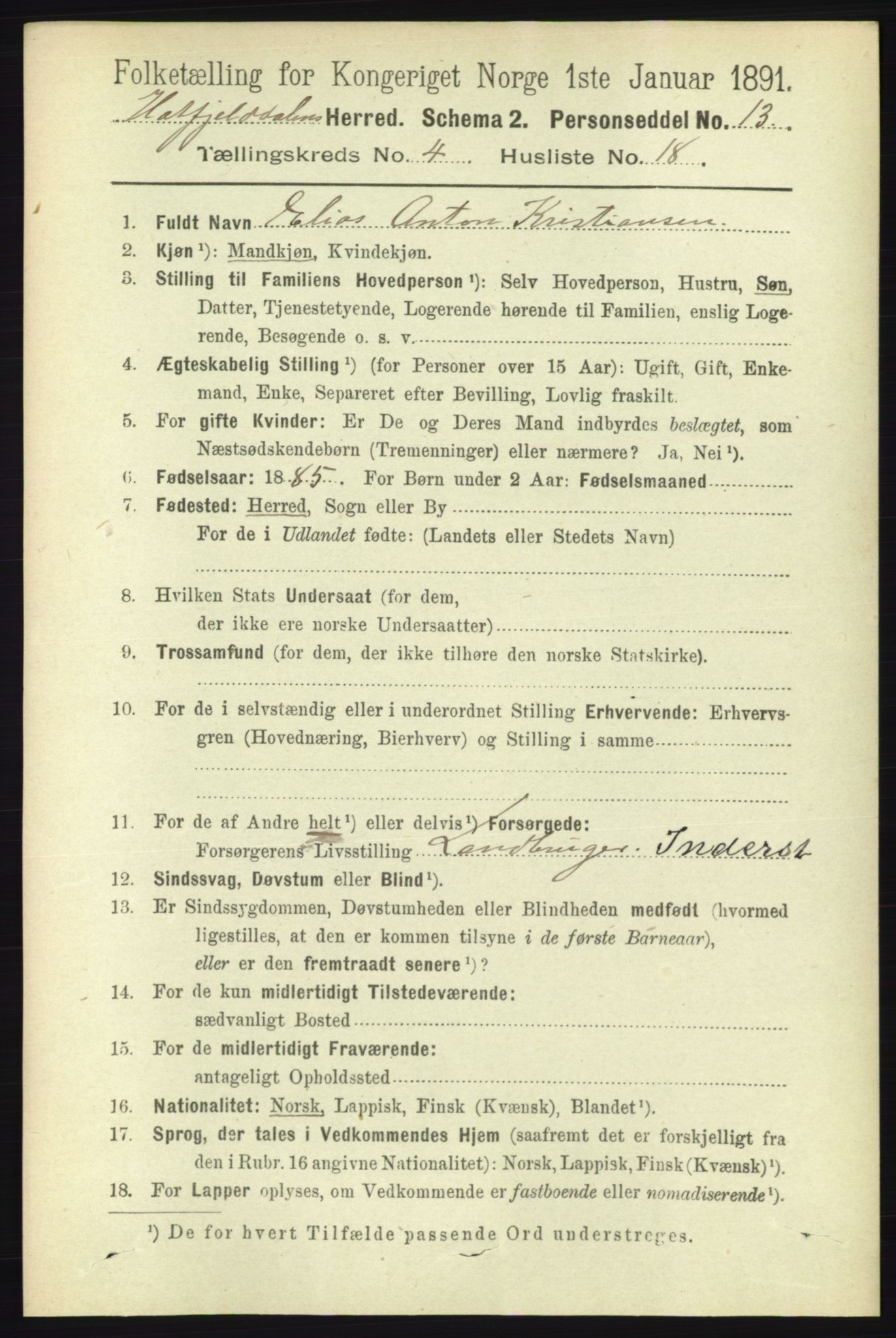 RA, 1891 census for 1826 Hattfjelldal, 1891, p. 1099