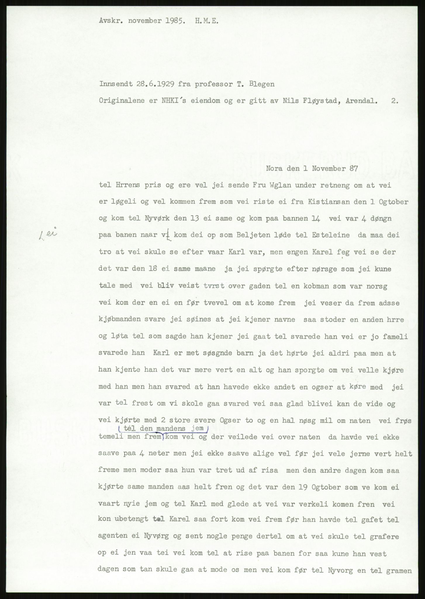 Samlinger til kildeutgivelse, Amerikabrevene, RA/EA-4057/F/L0026: Innlån fra Aust-Agder: Aust-Agder-Arkivet - Erickson, 1838-1914, p. 917
